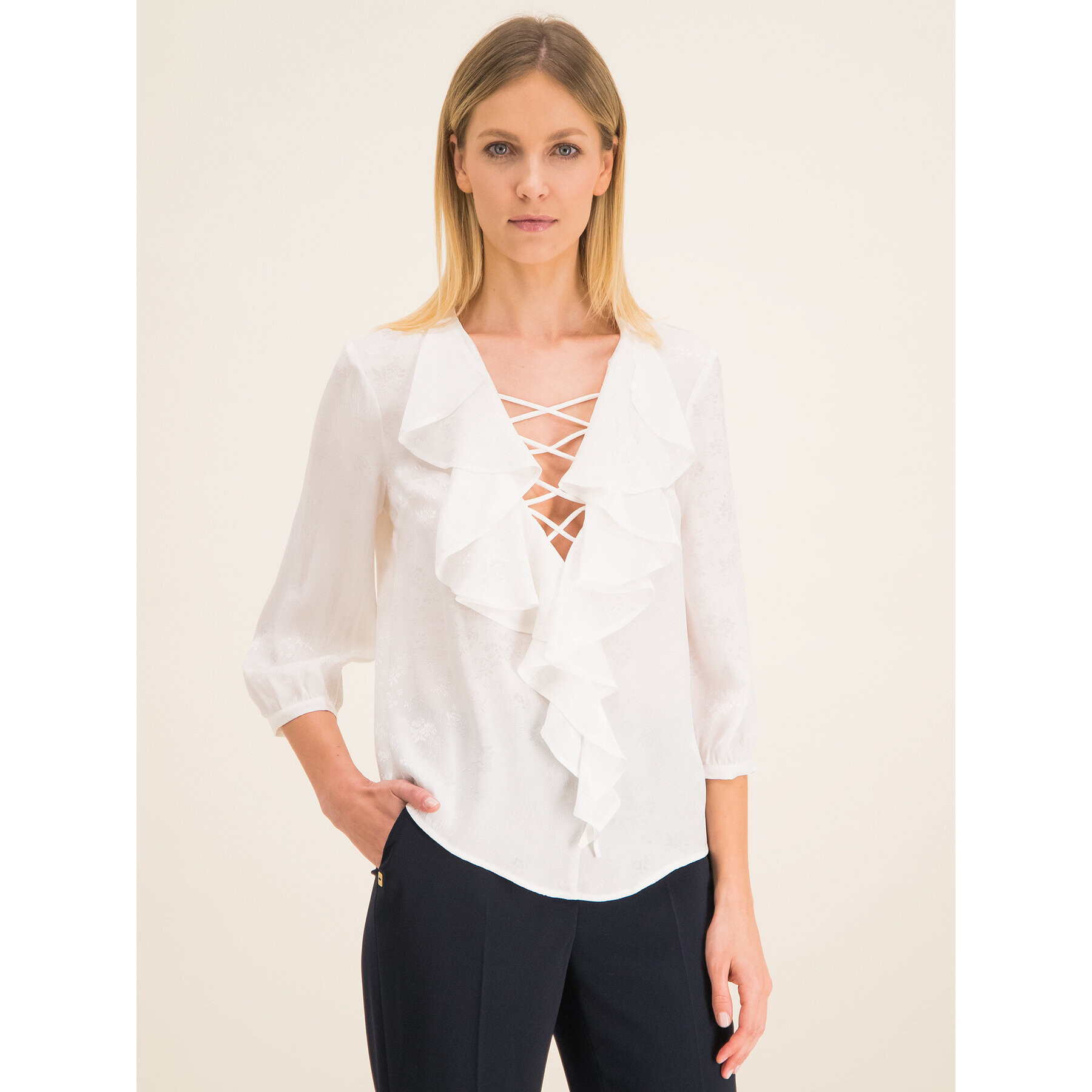 Manila Grace Блуза Con Rouche C134XJ Бял Relaxed Fit - Pepit.bg