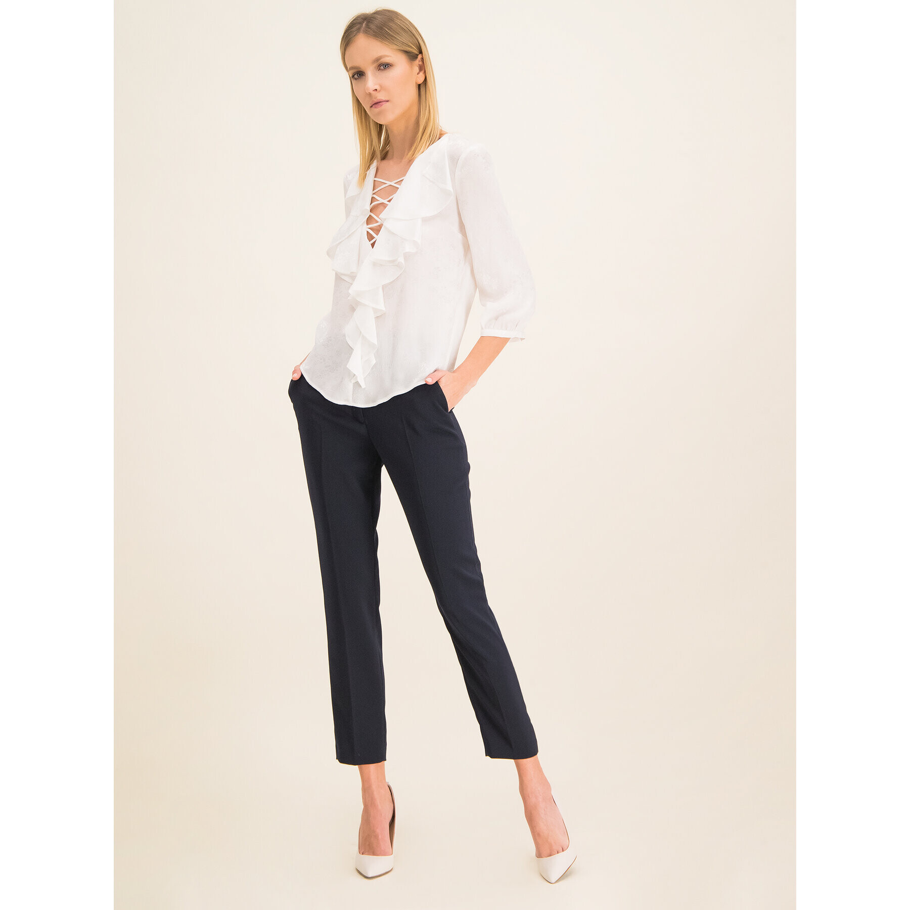 Manila Grace Блуза Con Rouche C134XJ Бял Relaxed Fit - Pepit.bg