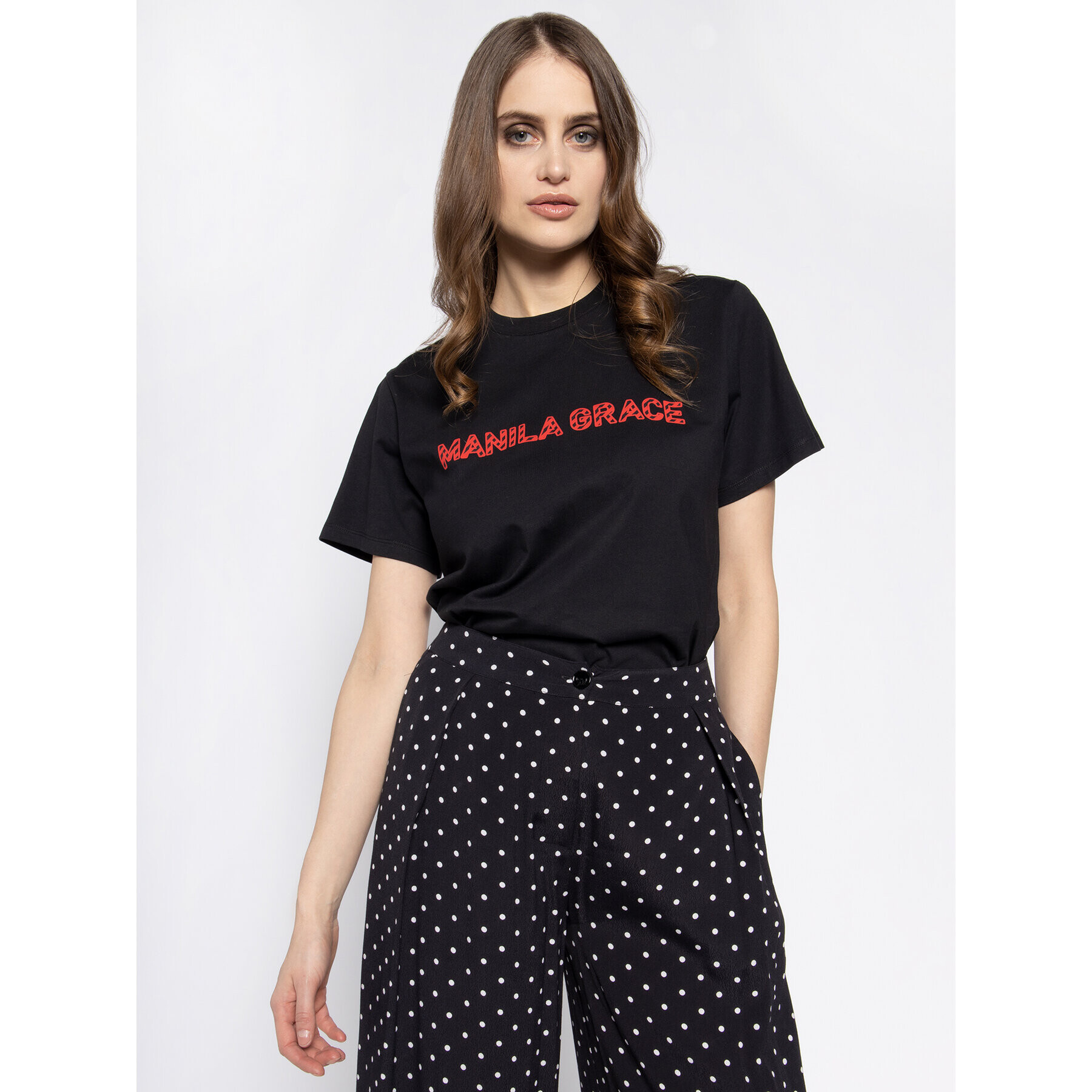 Manila Grace Тишърт T169CU Черен Regular Fit - Pepit.bg