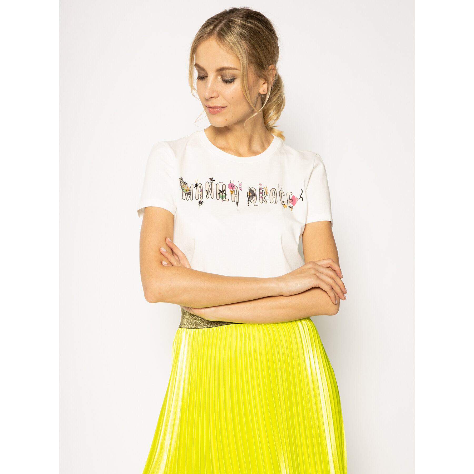 Manila Grace Тишърт T526CU Бял Regular Fit - Pepit.bg