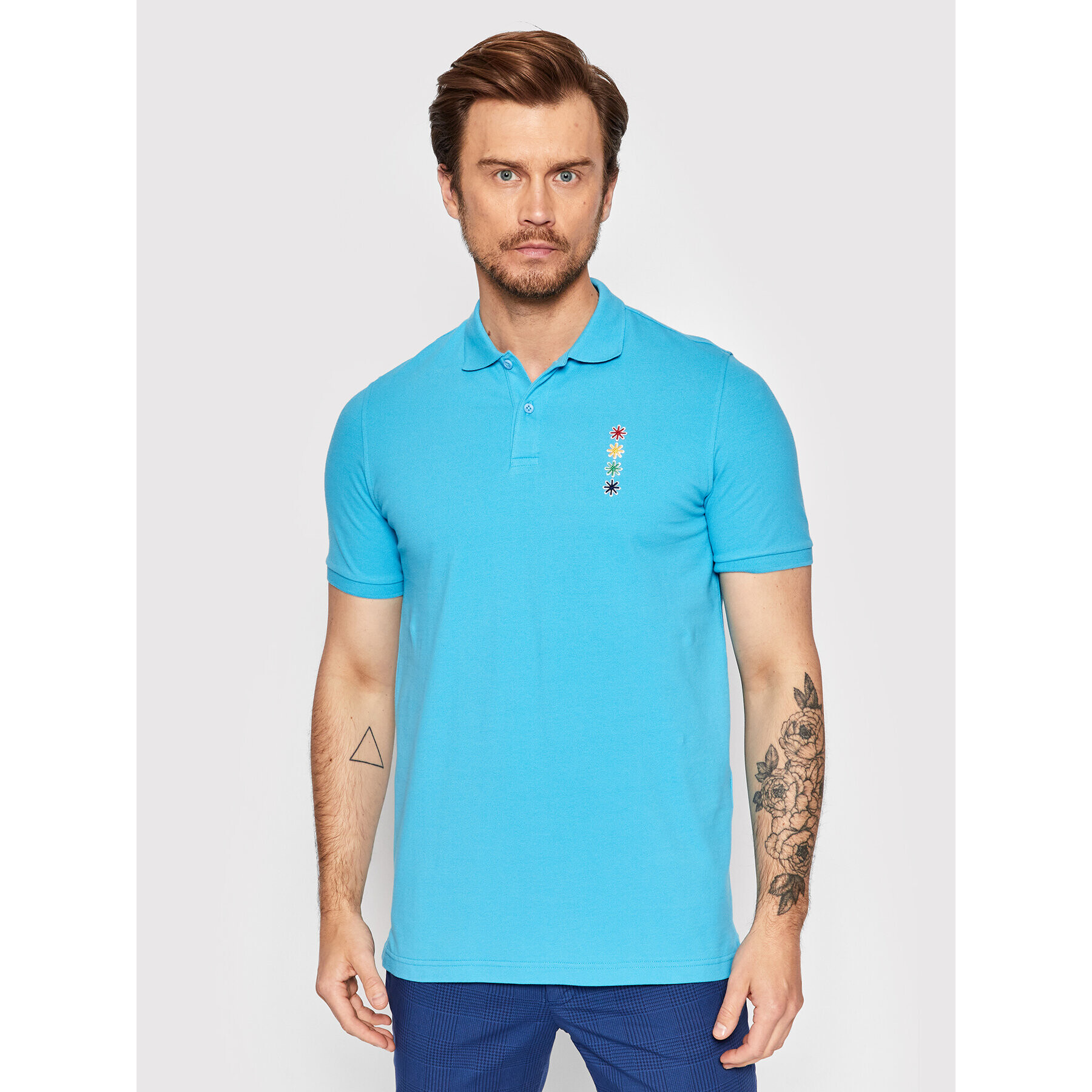 Manuel Ritz Тениска с яка и копчета 3232M576 223342 Син Slim Fit - Pepit.bg