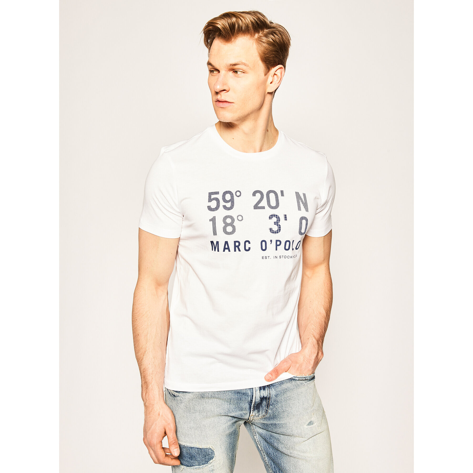Marc O'Polo Тишърт 232 1315 1128 Бял Shaped Fit - Pepit.bg