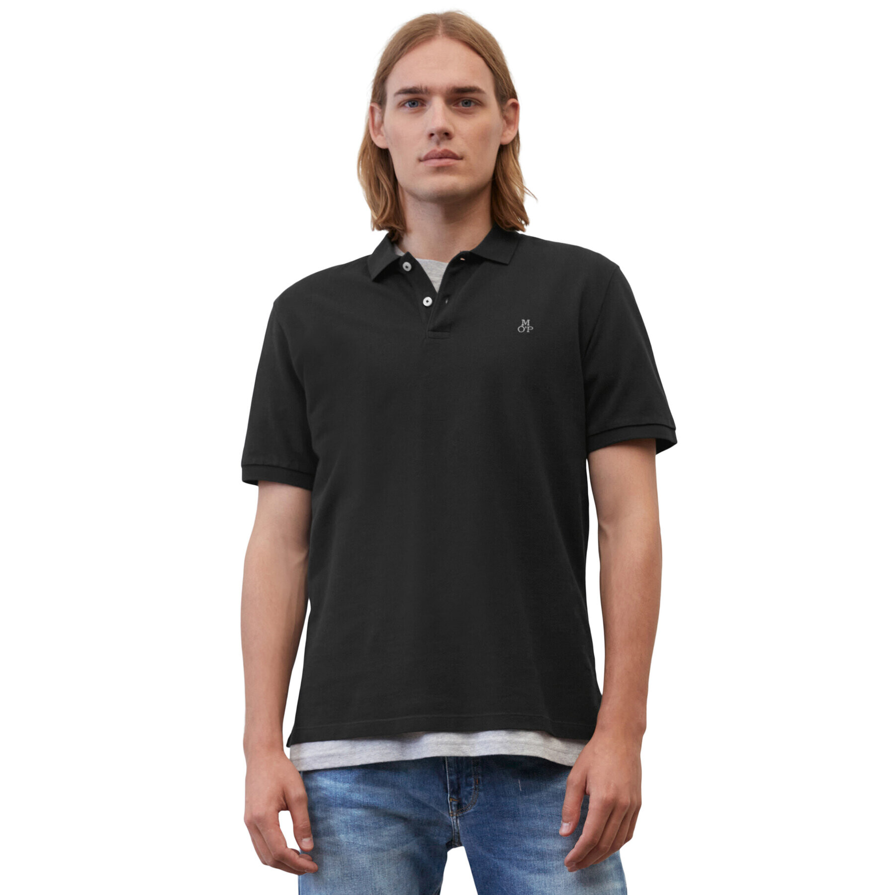 Marc O'Polo Тениска с яка и копчета B21223053092 Черен Regular Fit - Pepit.bg