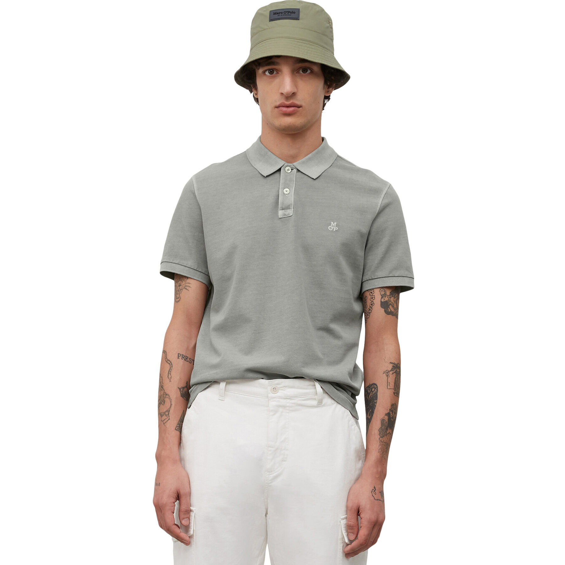 Marc O'Polo Тениска с яка и копчета B21226653000 Сив Regular Fit - Pepit.bg