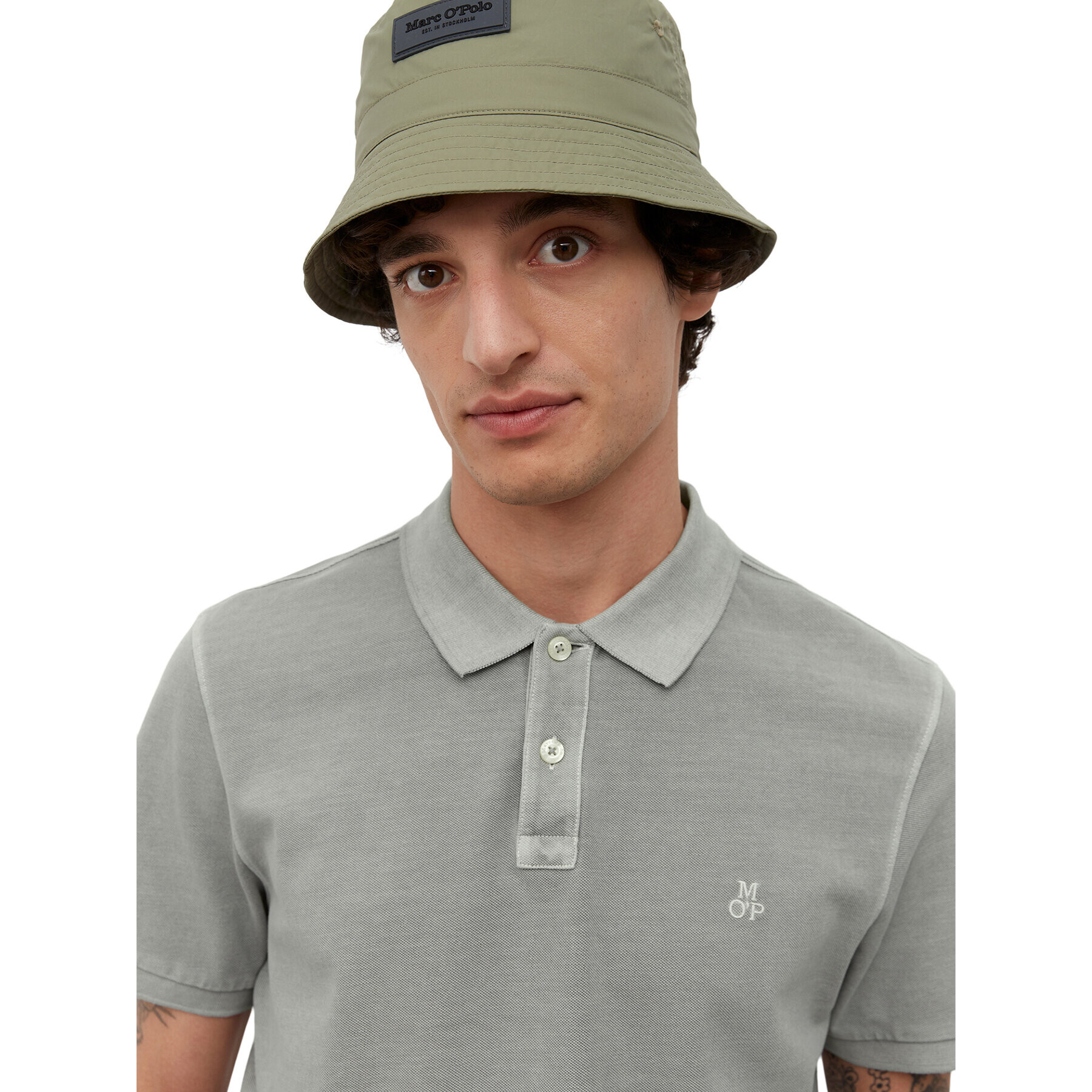 Marc O'Polo Тениска с яка и копчета B21226653000 Сив Regular Fit - Pepit.bg