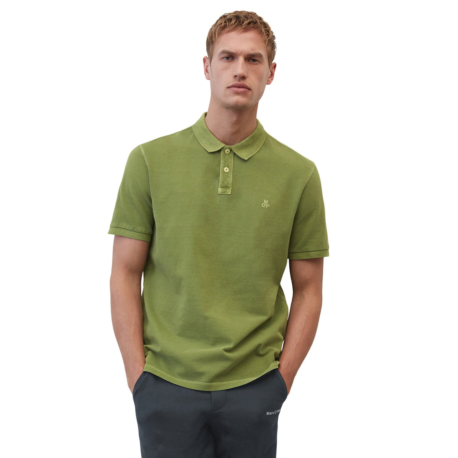 Marc O'Polo Тениска с яка и копчета M22226653000 Зелен Regular Fit - Pepit.bg