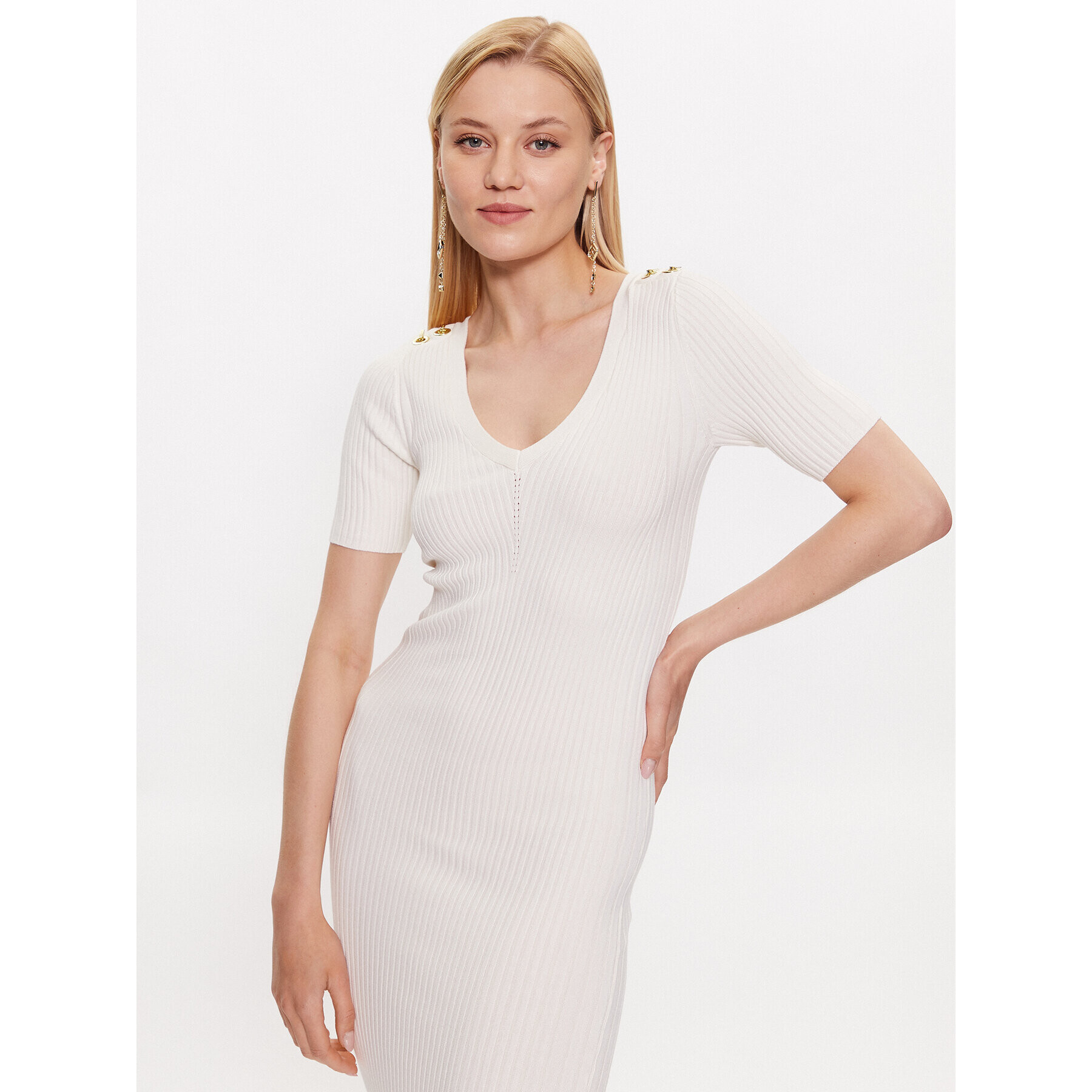 Marciano Guess Плетена рокля 3YGK01 5613Z Бял Bodycon Fit - Pepit.bg