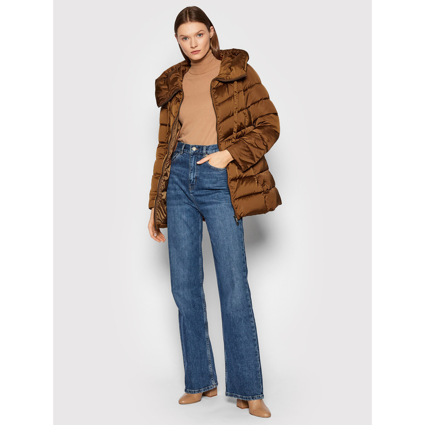 Marella Пухено яке Calmo 34861117 Кафяв Slim Fit - Pepit.bg