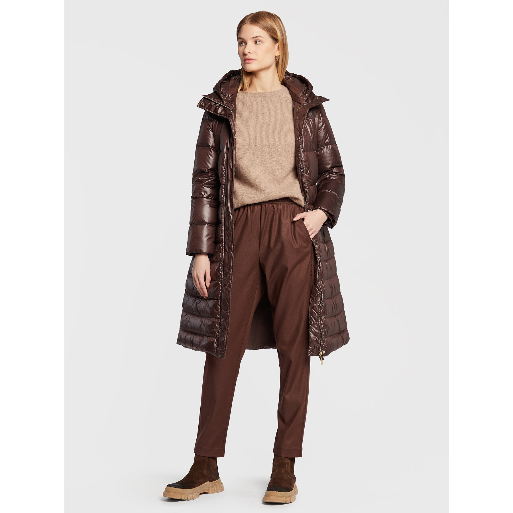 Marella Пухено яке Saloon 34960426 Кафяв Regular Fit - Pepit.bg
