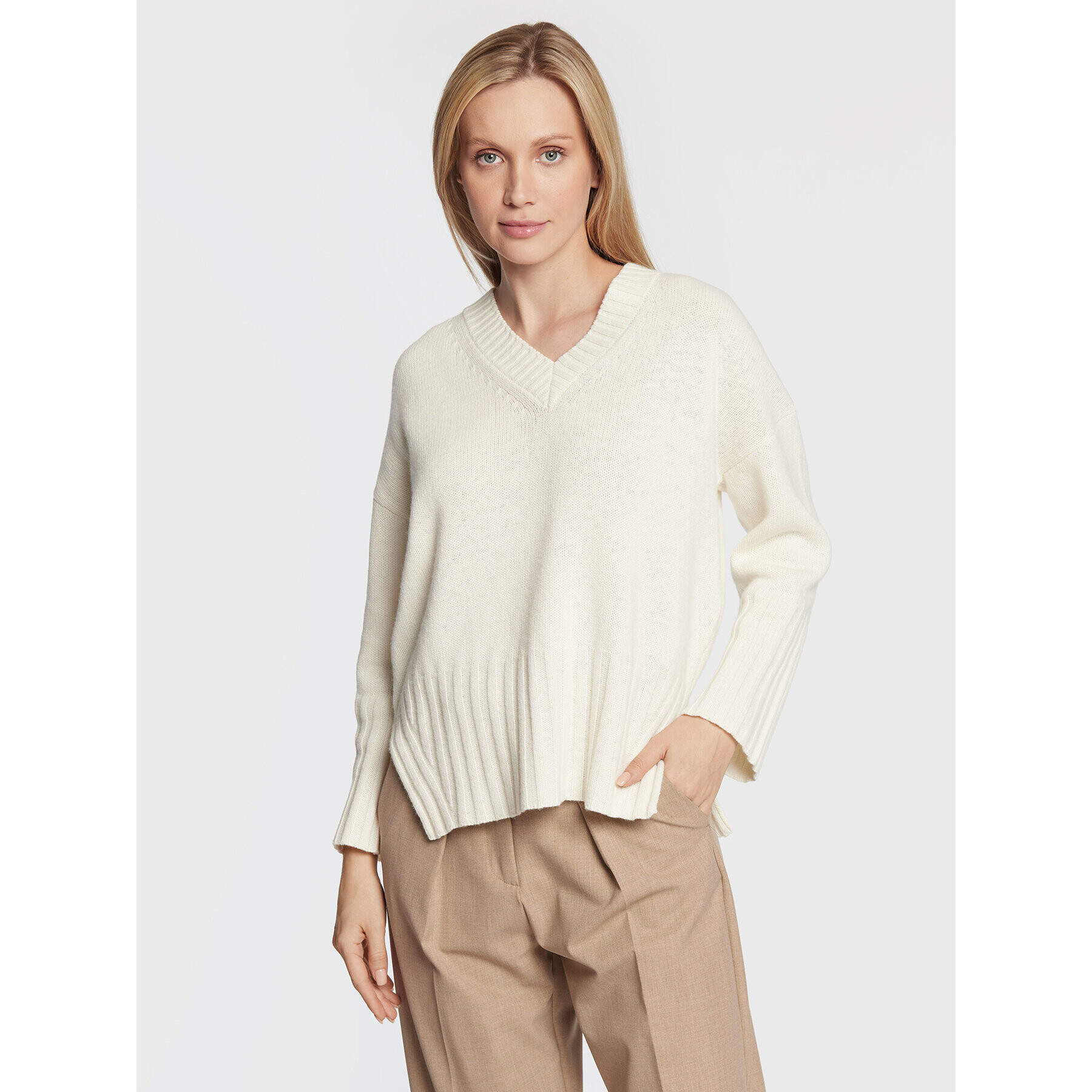 Marella Пуловер Maglia 33661929 Бял Oversize - Pepit.bg