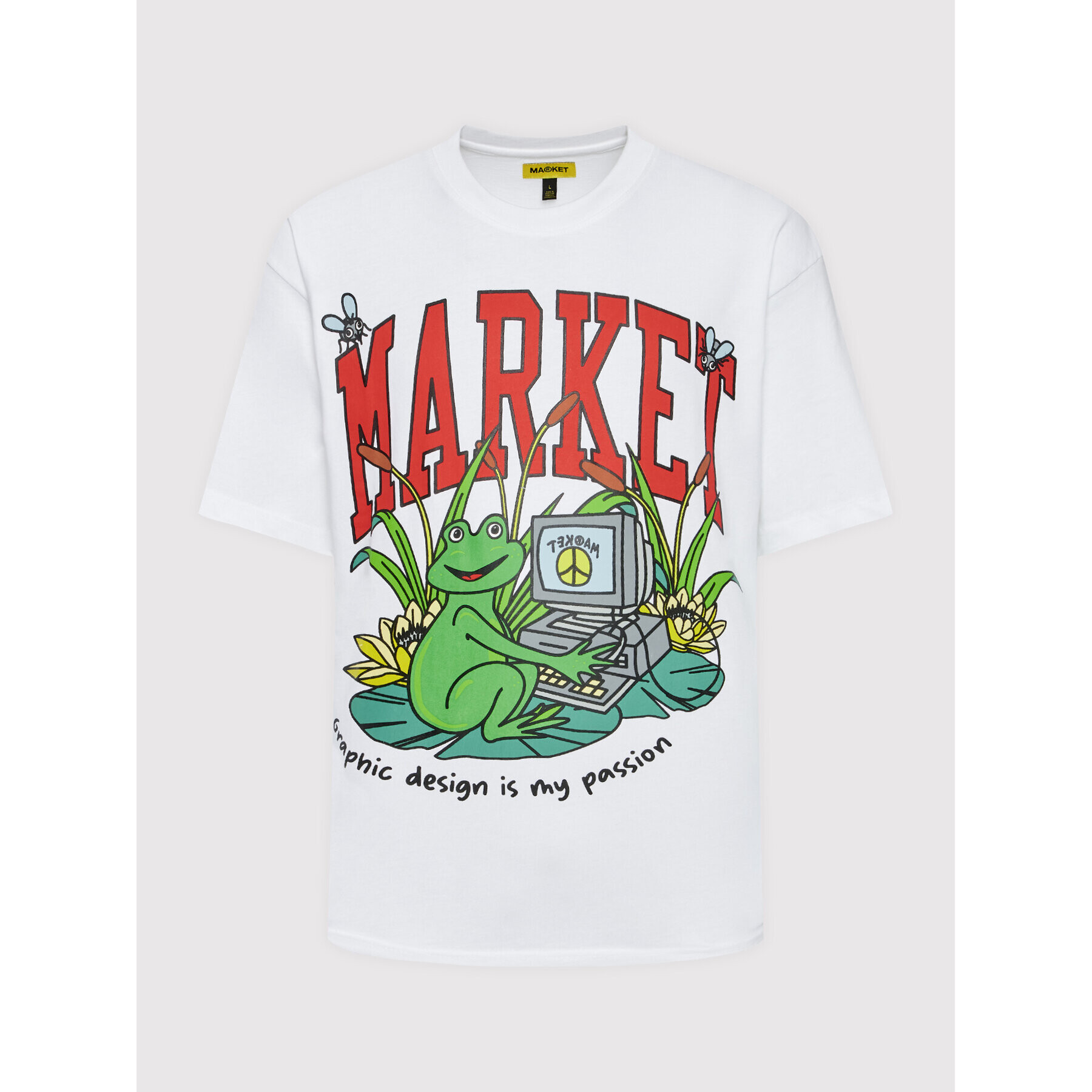 Market Тишърт Unisex SMILEY Passionate Frog 399001091 Бял Relaxed Fit - Pepit.bg