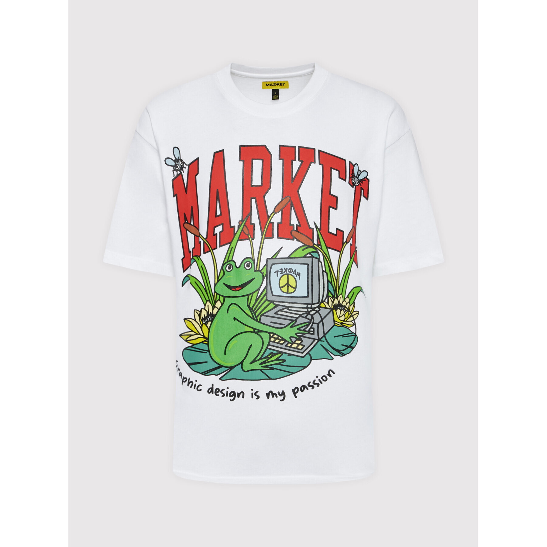 Market Тишърт Unisex SMILEY Passionate Frog 399001091 Бял Relaxed Fit - Pepit.bg