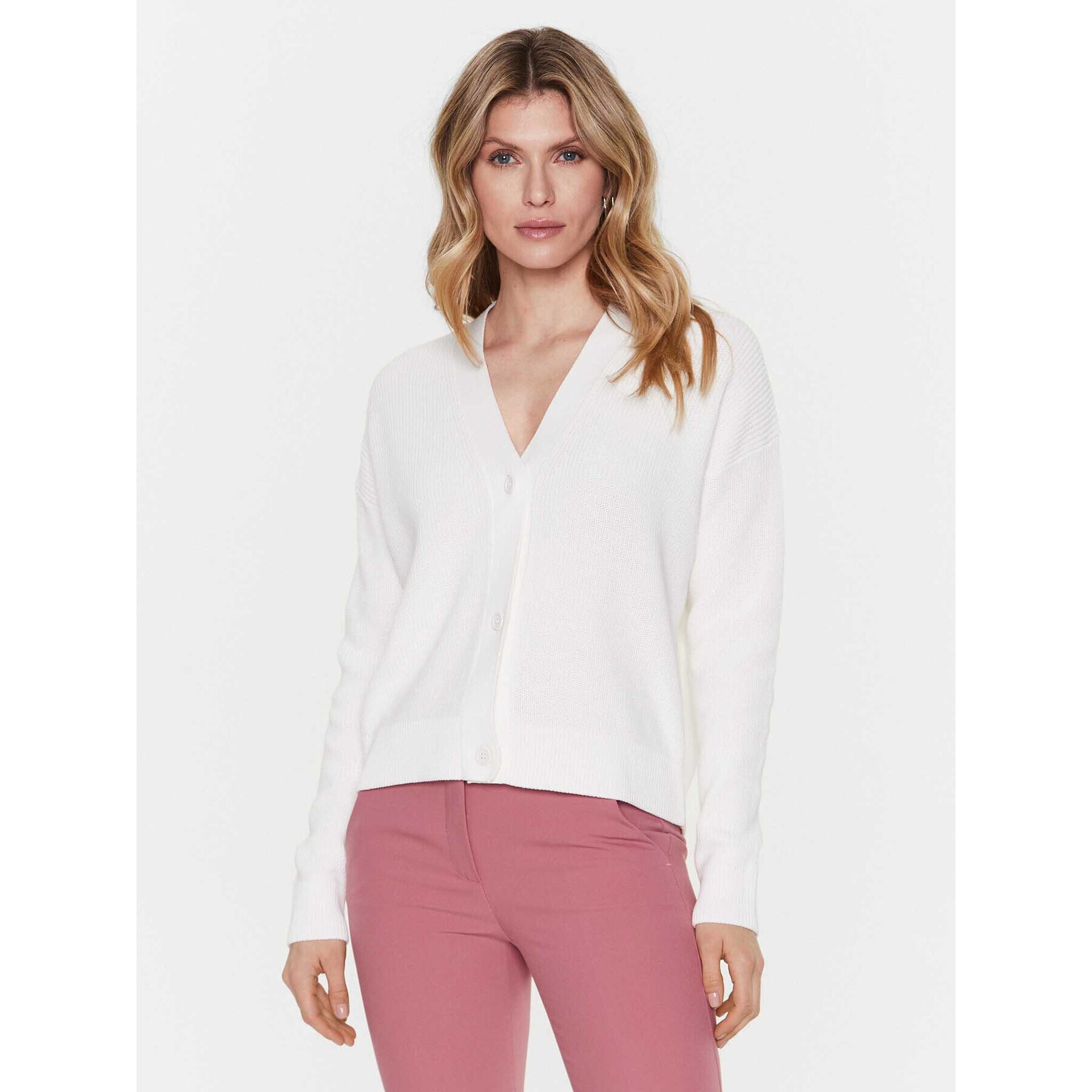 Max Mara Leisure Кардиган Arancio 2333410136 Бял Relaxed Fit - Pepit.bg