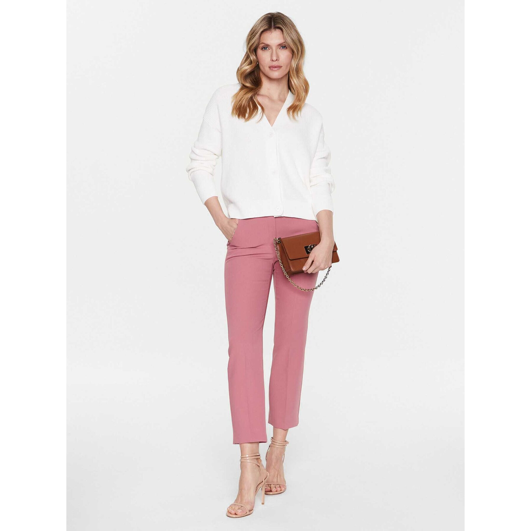 Max Mara Leisure Кардиган Arancio 2333410136 Бял Relaxed Fit - Pepit.bg