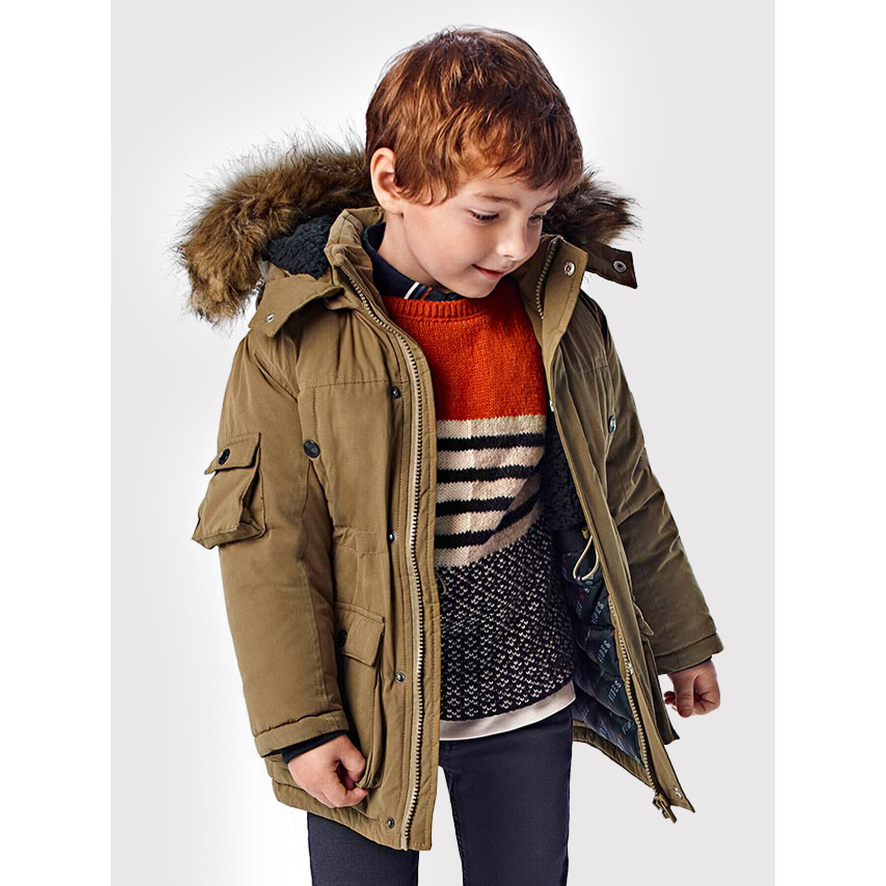 Mayoral Пухено яке 4416 Кафяв Regular Fit - Pepit.bg