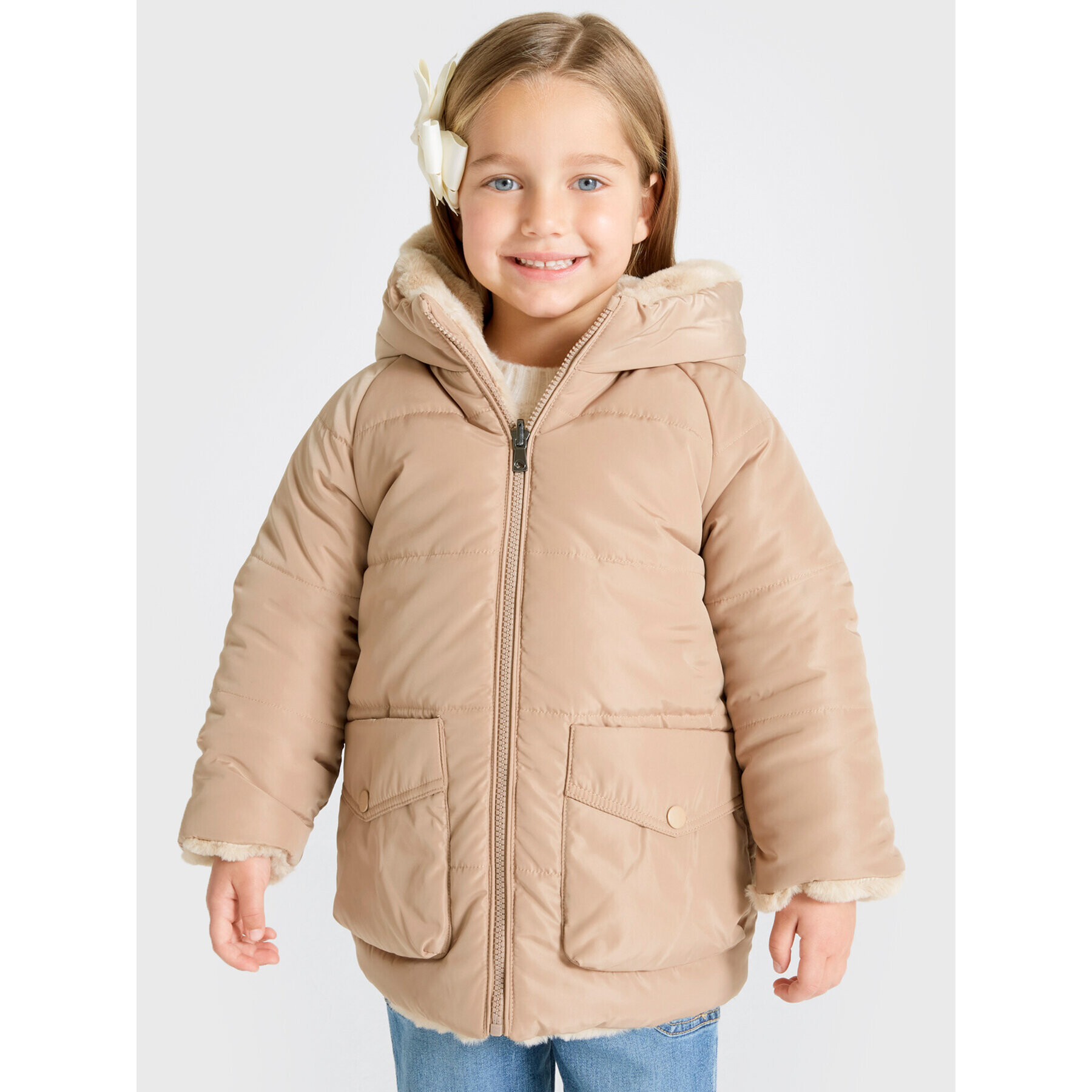 Mayoral Пухено яке 4489 Бежов Regular Fit - Pepit.bg