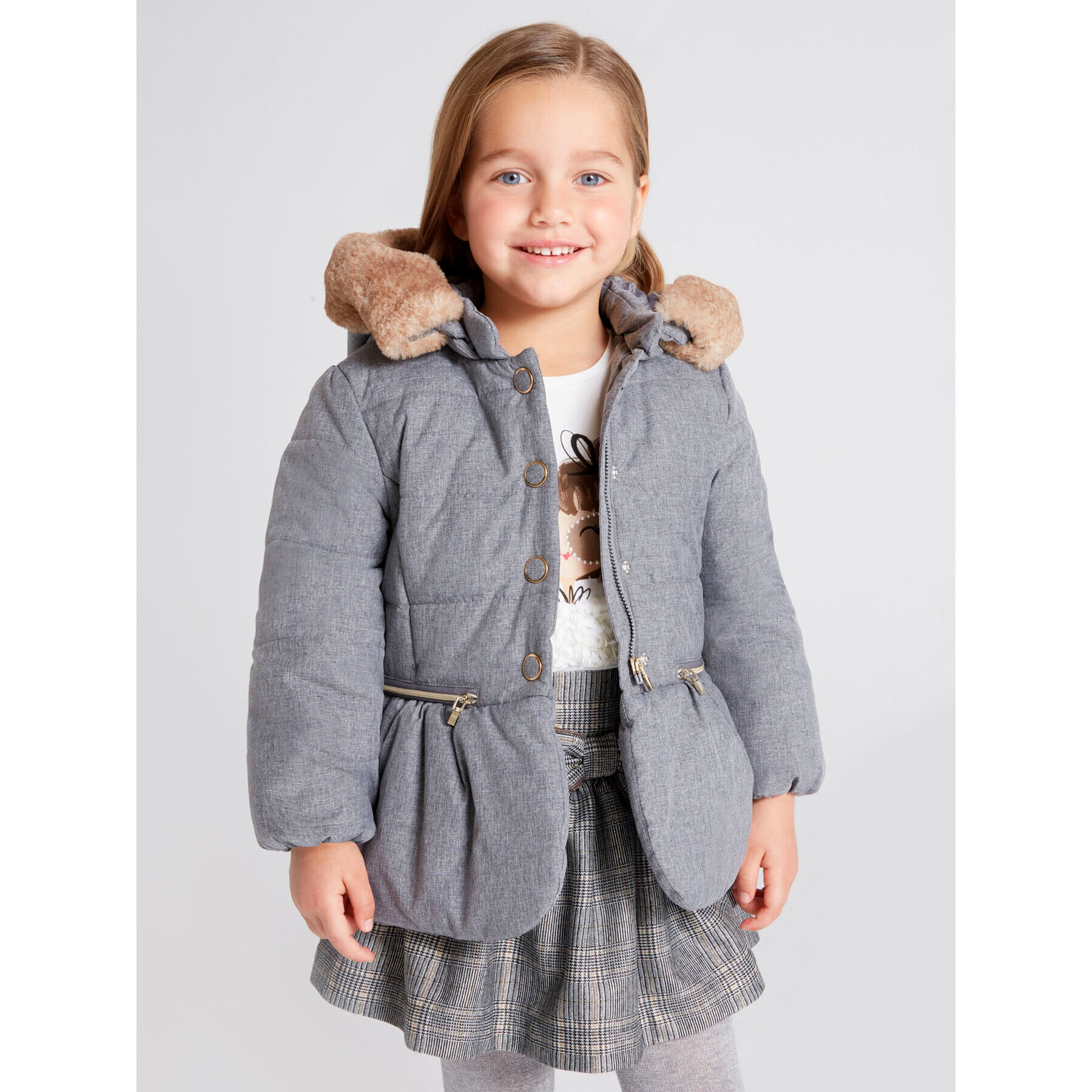 Mayoral Пухено яке 4486 Сив Regular Fit - Pepit.bg