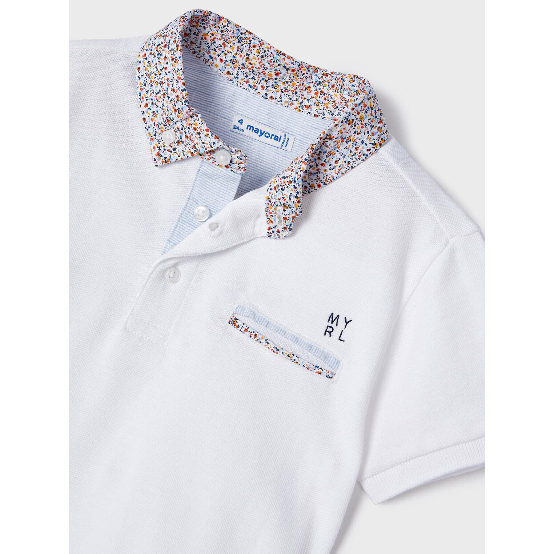 Mayoral Тениска с яка и копчета 3152 Бял Regular Fit - Pepit.bg