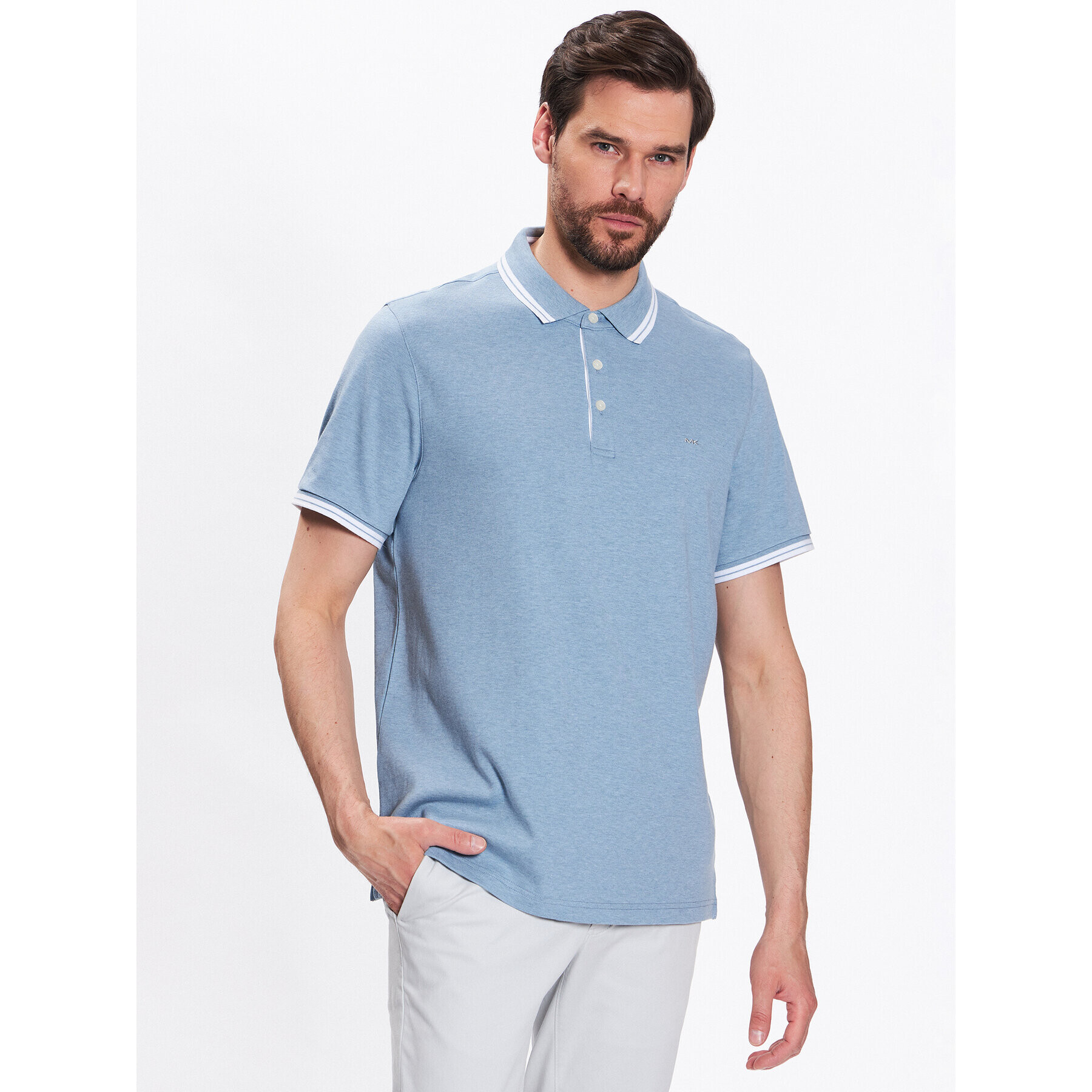 Michael Kors Тениска с яка и копчета CS2512720B Син Regular Fit - Pepit.bg