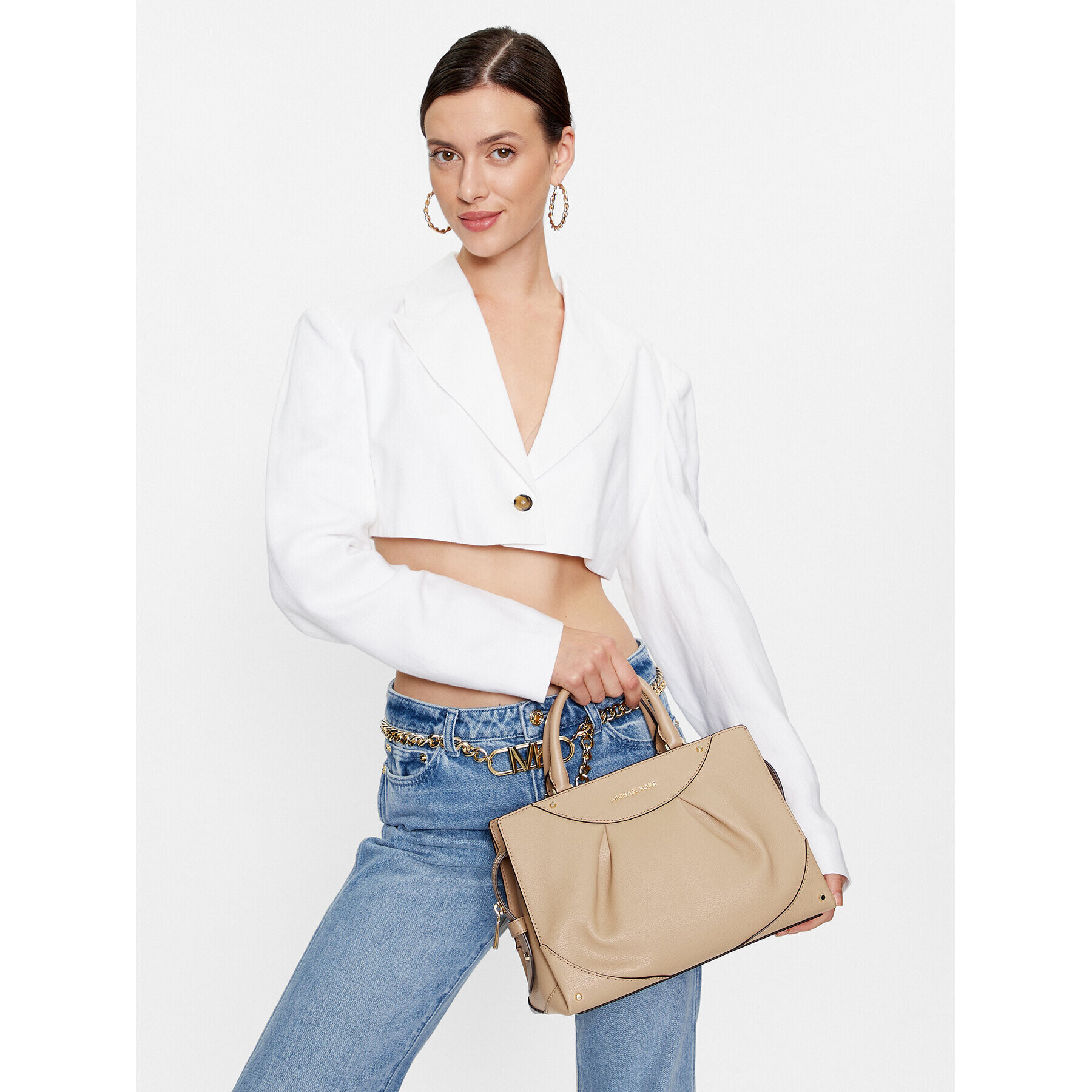 MICHAEL Michael Kors Дамска чанта Enzo 30F3G6ES2L Кафяв - Pepit.bg