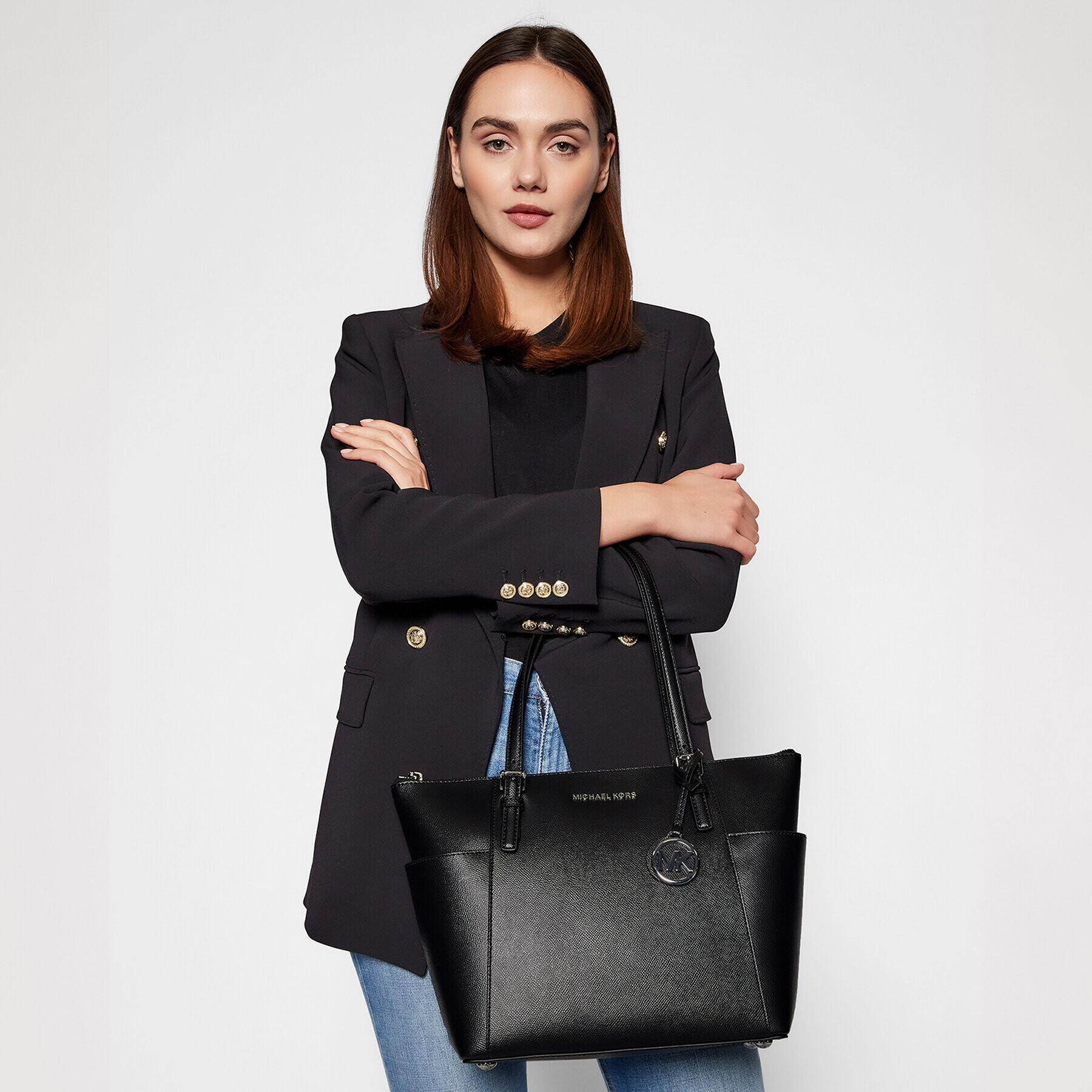MICHAEL Michael Kors Дамска чанта Jet Set Item 30F2STTT8L Черен - Pepit.bg