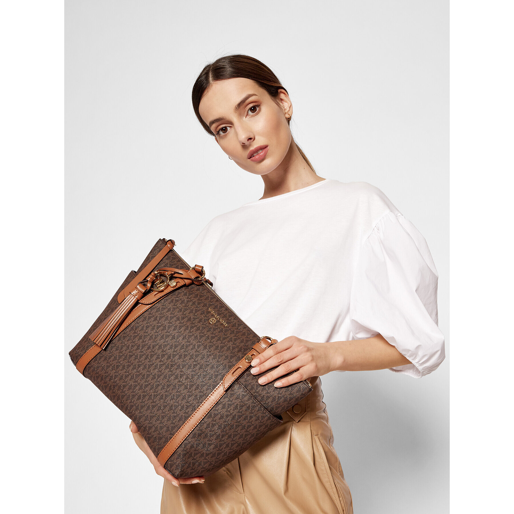 MICHAEL Michael Kors Дамска чанта Sullivan 30T0GNXT2B Кафяв - Pepit.bg