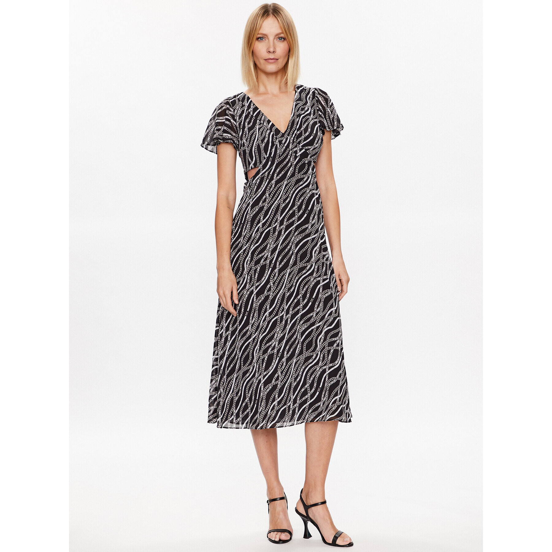 MICHAEL Michael Kors Ежедневна рокля Status Print Georgette MS381P38EV Черен Regular Fit - Pepit.bg