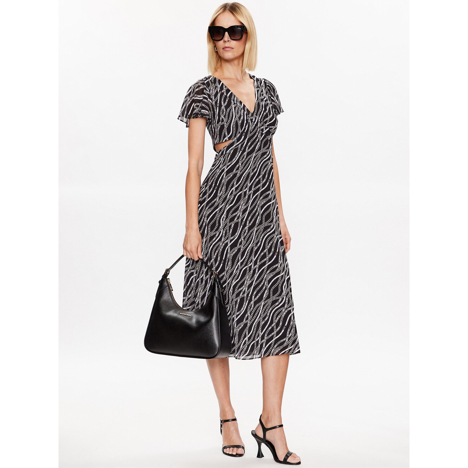 MICHAEL Michael Kors Ежедневна рокля Status Print Georgette MS381P38EV Черен Regular Fit - Pepit.bg