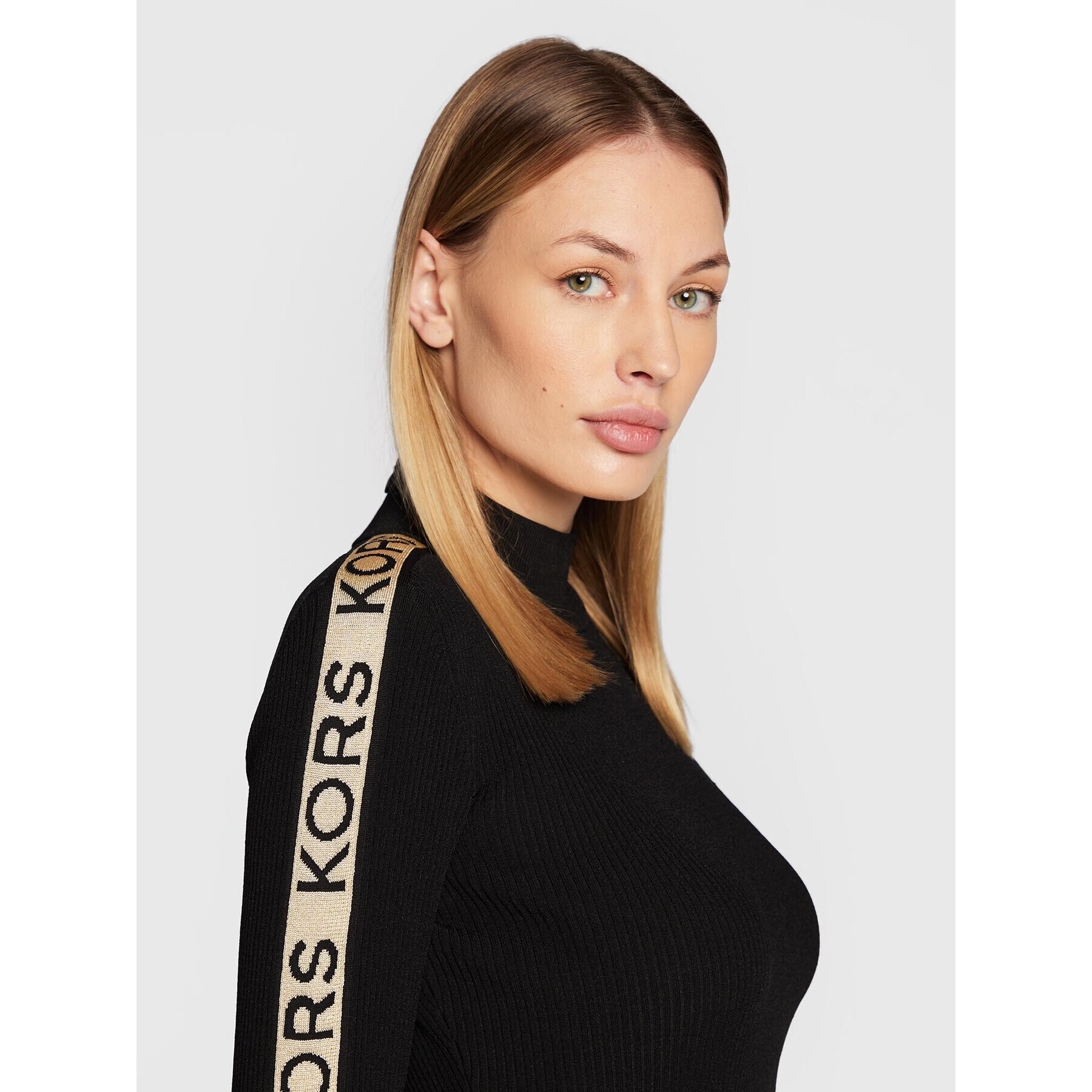 MICHAEL Michael Kors Плетена рокля Logo Tape MF180SF33D Черен Slim Fit - Pepit.bg