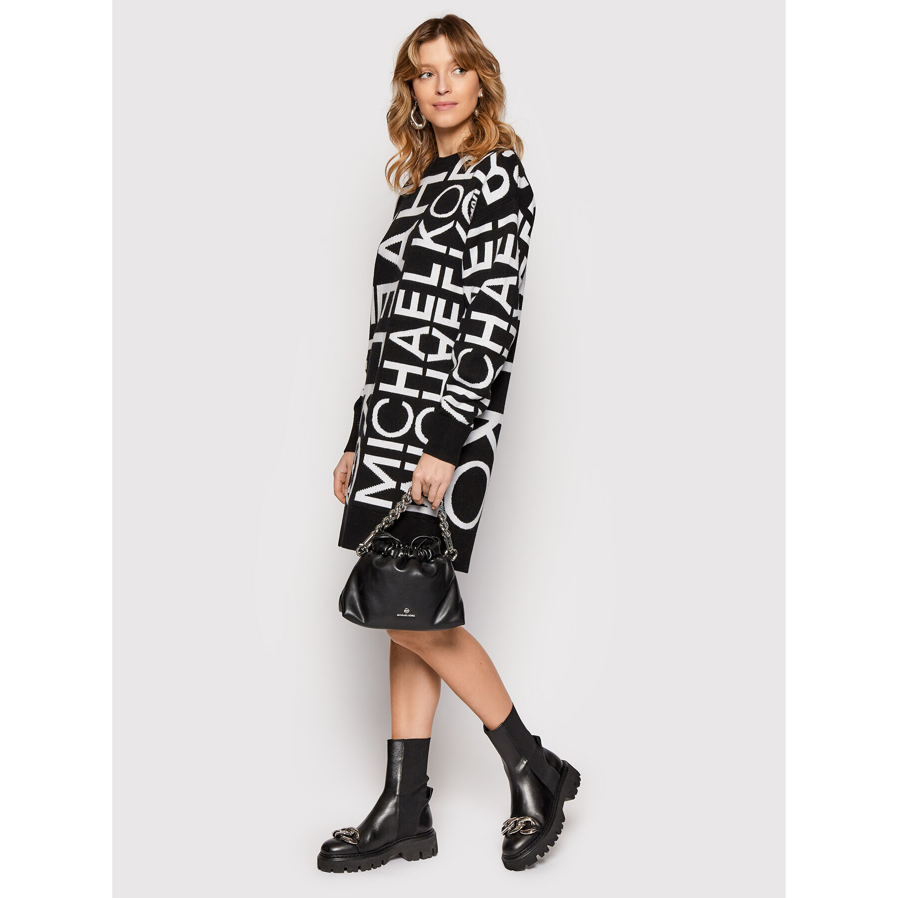MICHAEL Michael Kors Плетена рокля MH180VT4A7 Черен Relaxed Fit - Pepit.bg