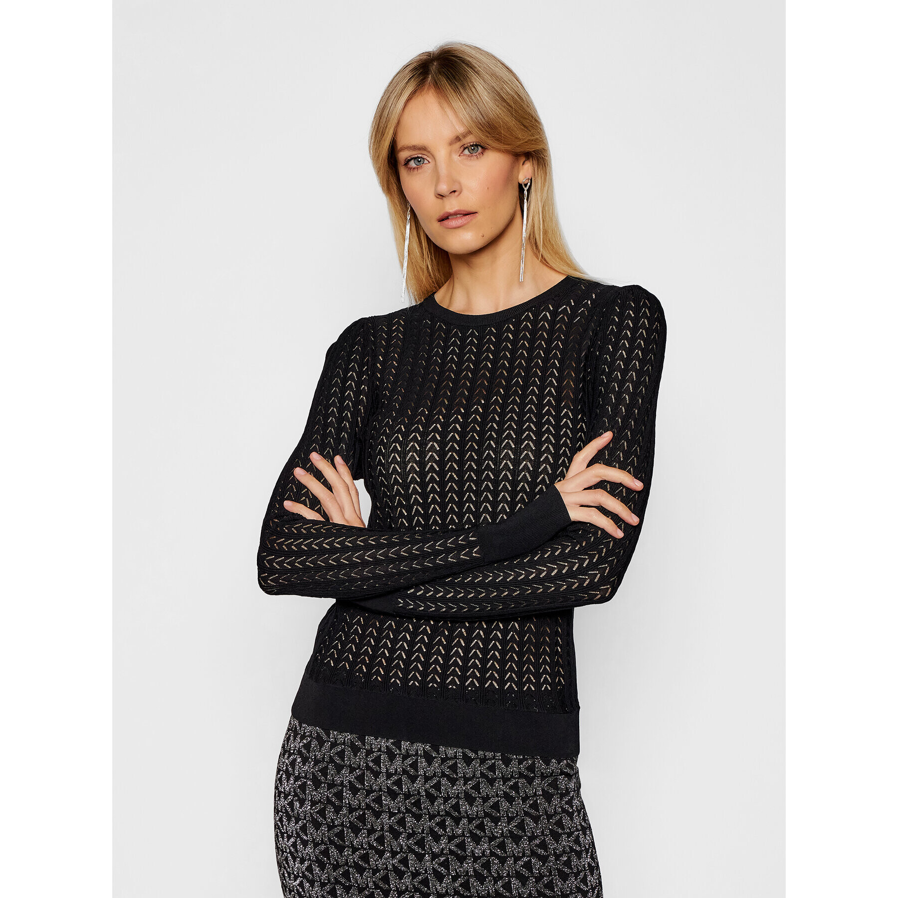 MICHAEL Michael Kors Пуловер Crochet Knit MH06PHFBFD Черен Regular Fit - Pepit.bg