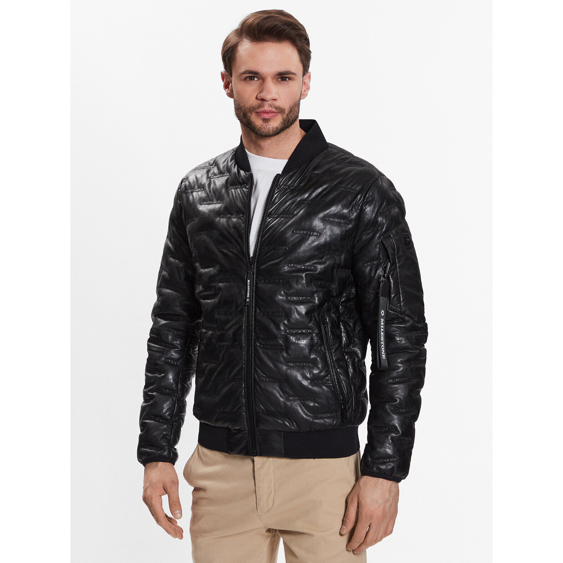 Milestone Кожено яке 311019 60220 Черен Regular Fit - Pepit.bg