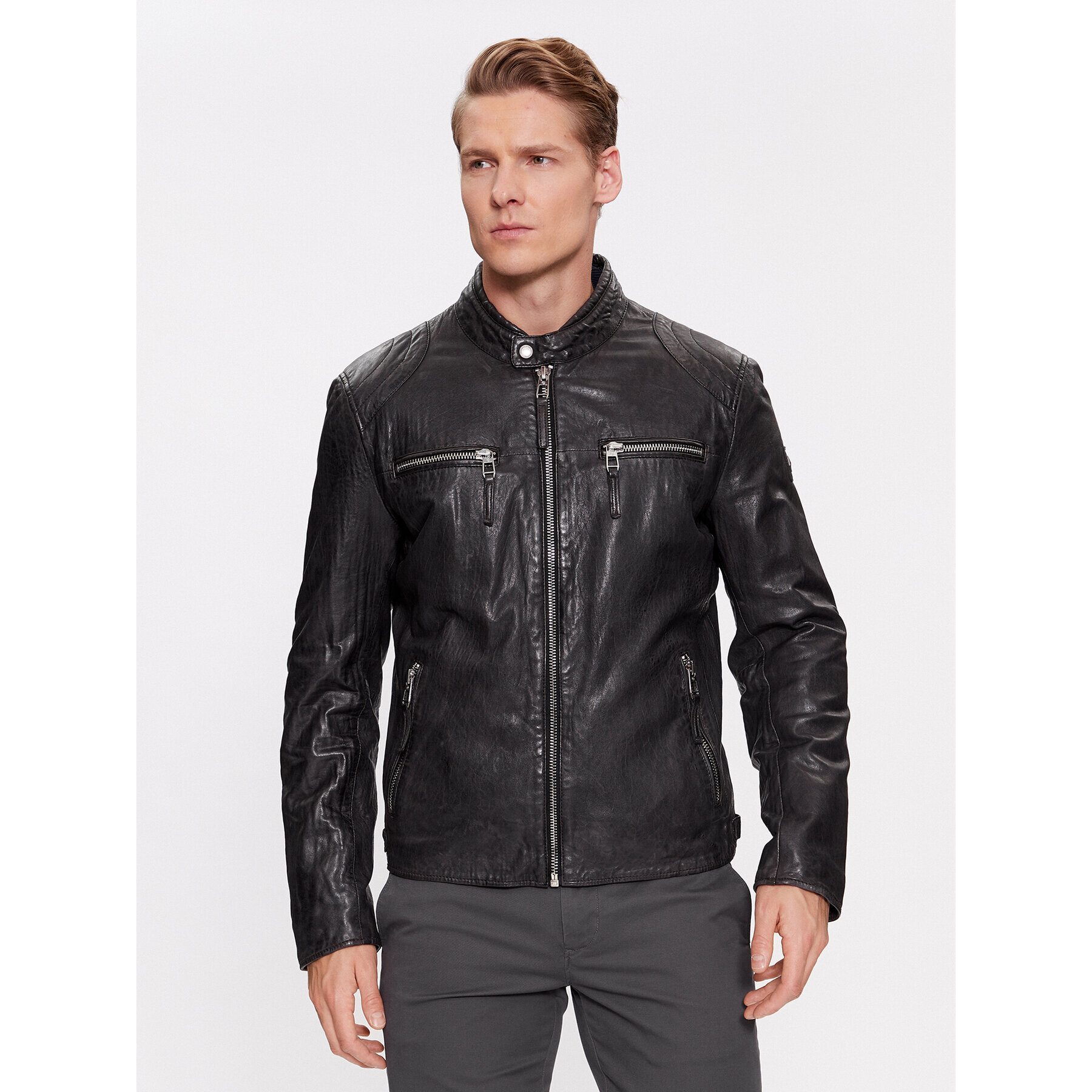 Milestone Кожено яке 331070 60310 Черен Regular Fit - Pepit.bg