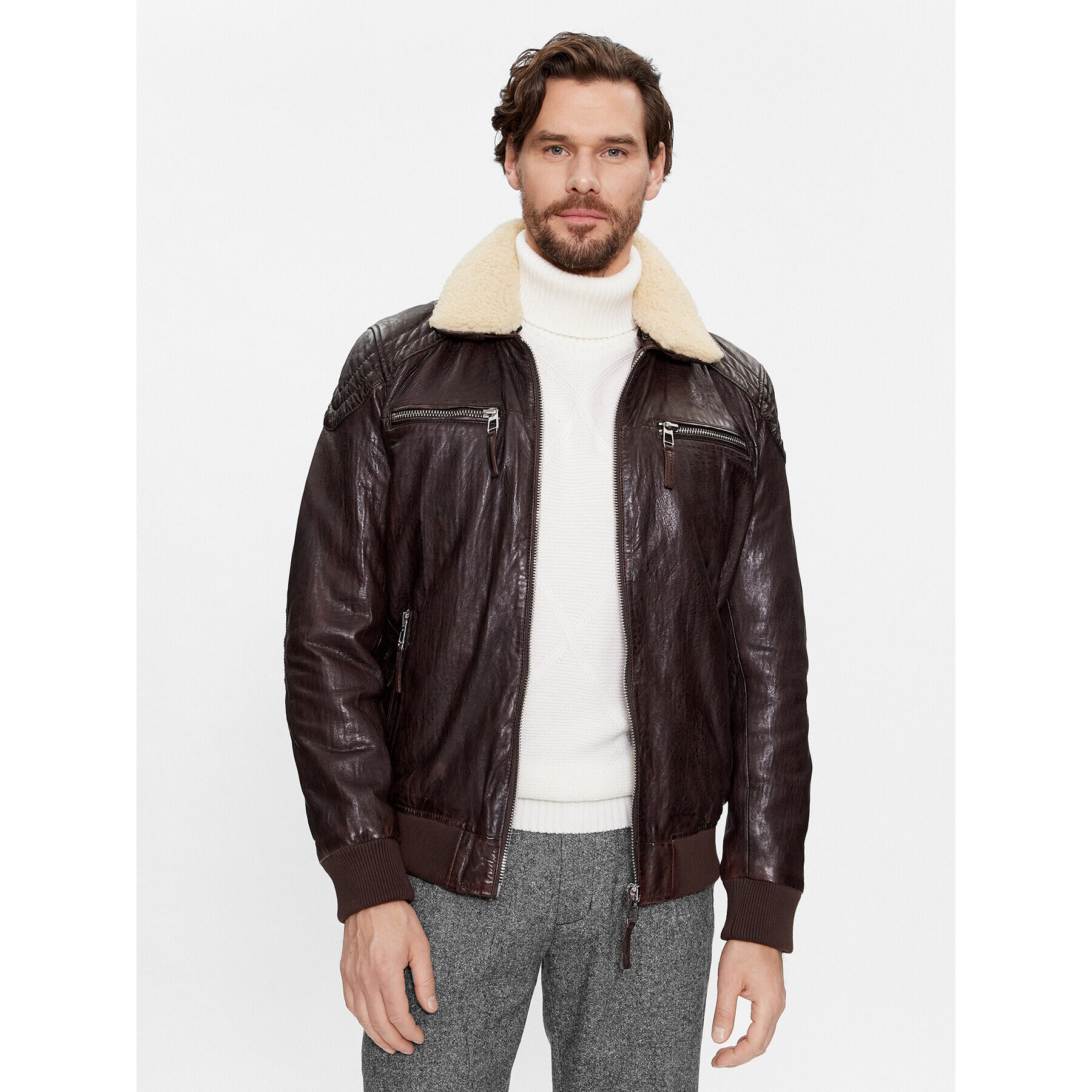 Milestone Кожено яке Ben 331070 60295 Кафяв Regular Fit - Pepit.bg