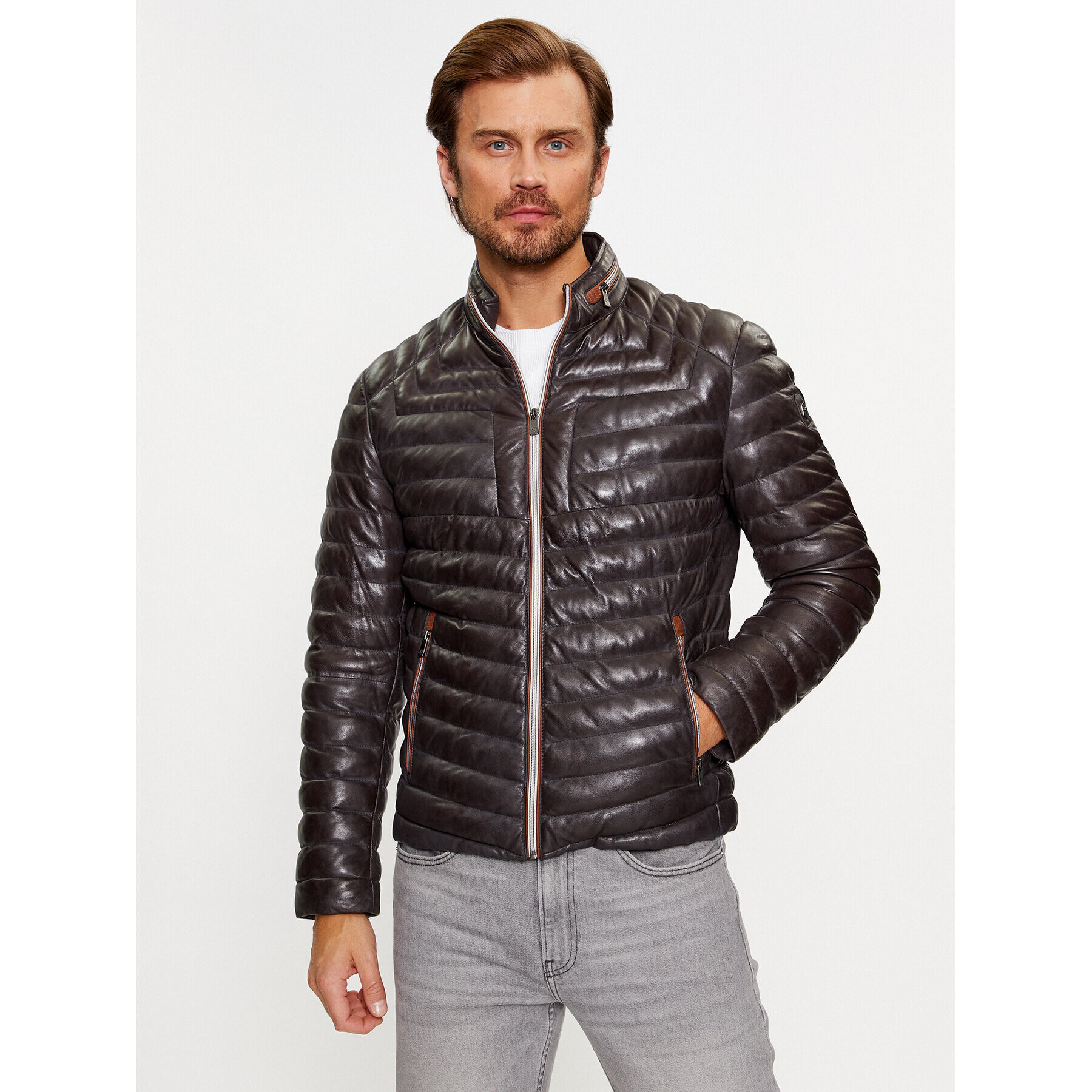 Milestone Кожено яке Malik 331019 60215 Сив Regular Fit - Pepit.bg