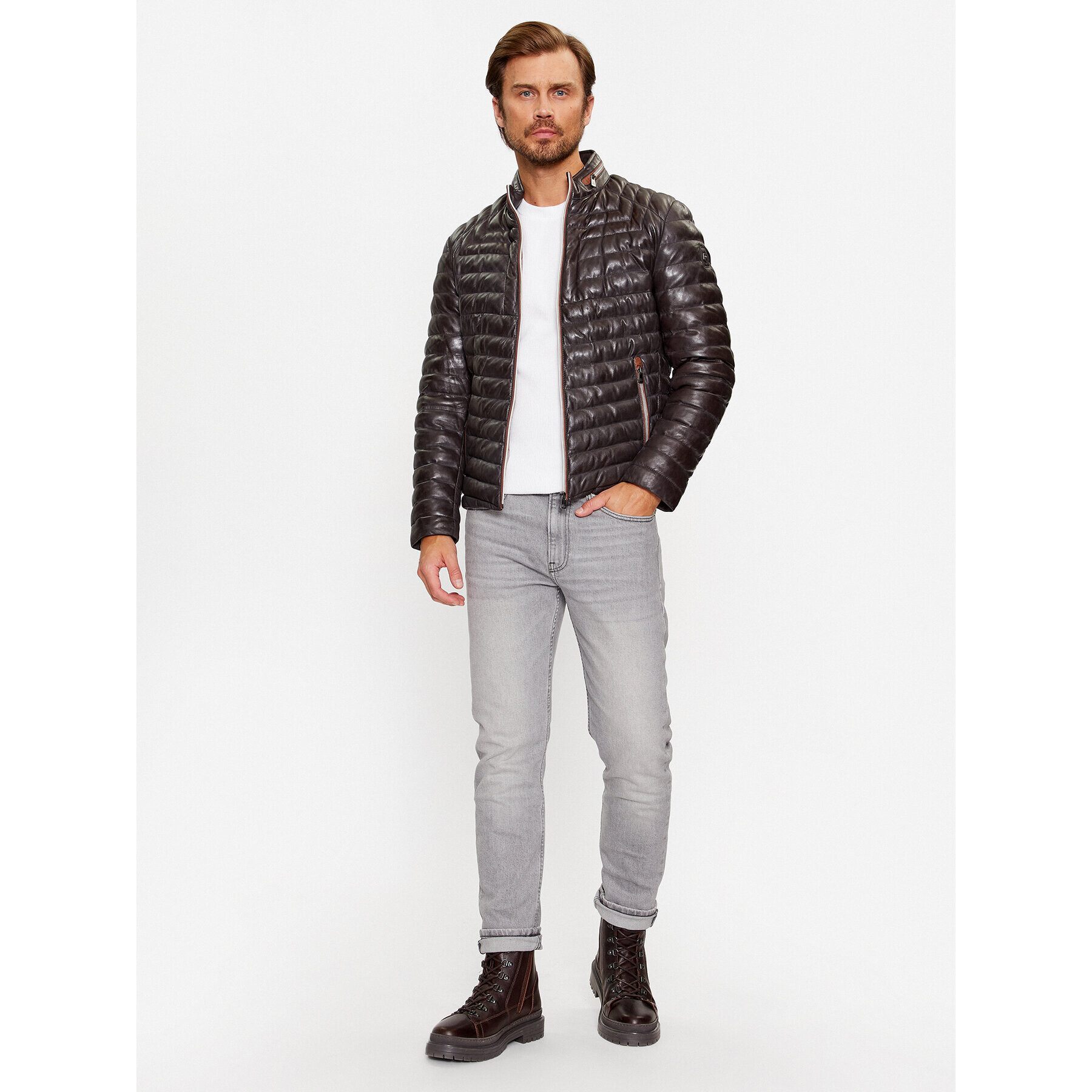 Milestone Кожено яке Malik 331019 60215 Сив Regular Fit - Pepit.bg