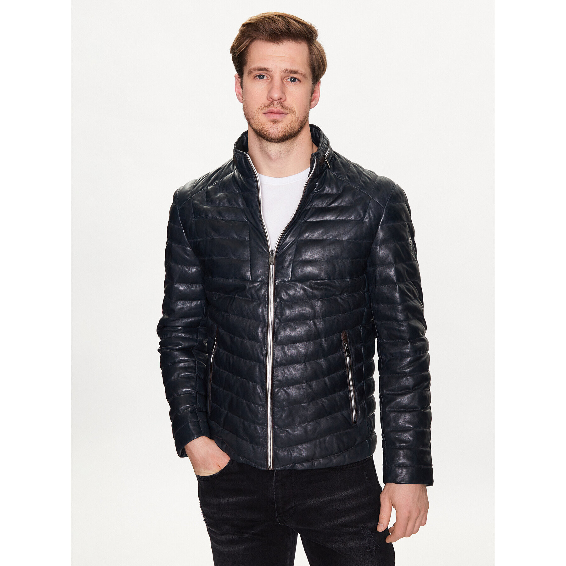 Milestone Кожено яке Malik 991019 60215 Тъмносин Regular Fit - Pepit.bg