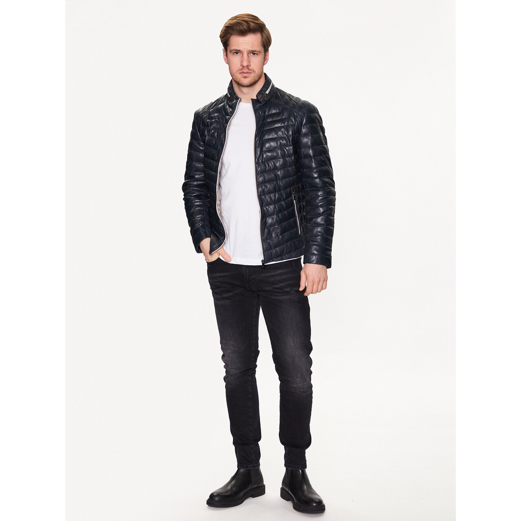 Milestone Кожено яке Malik 991019 60215 Тъмносин Regular Fit - Pepit.bg