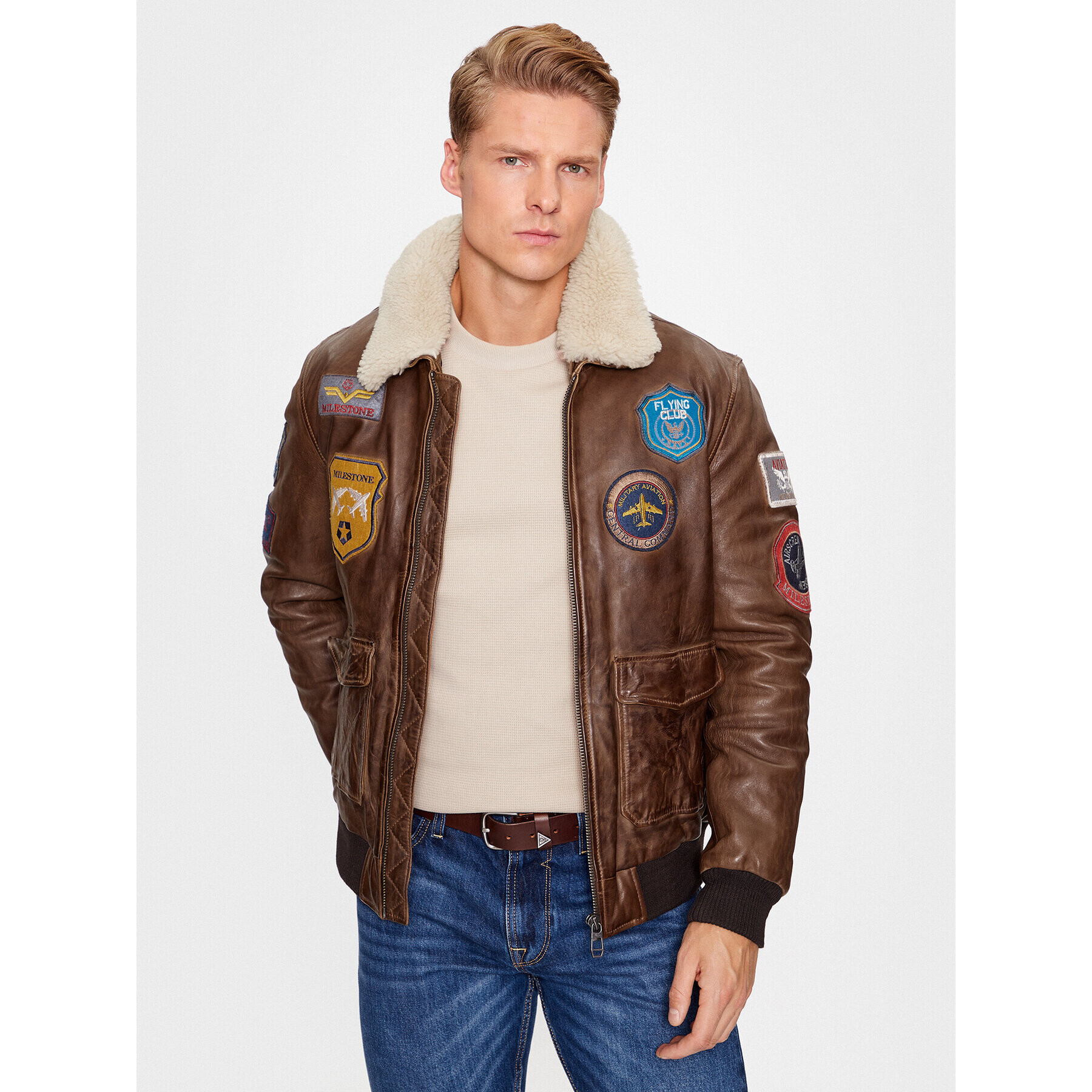 Milestone Кожено яке Matti 331006 60400 Кафяв Regular Fit - Pepit.bg
