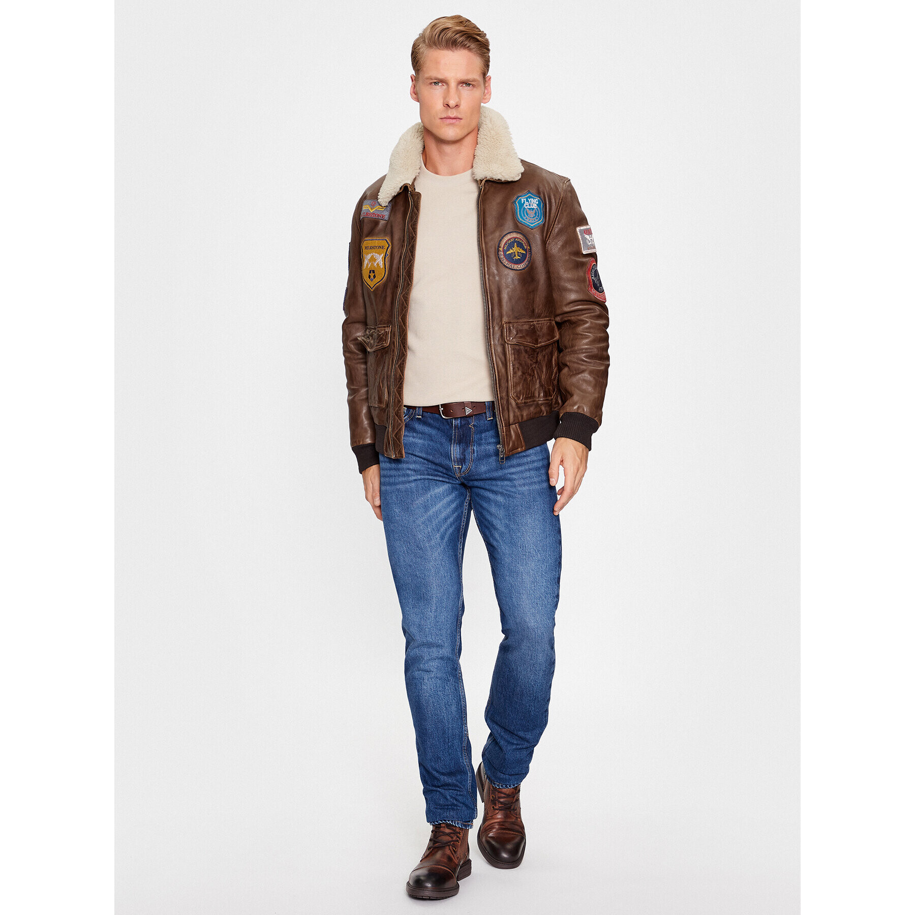 Milestone Кожено яке Matti 331006 60400 Кафяв Regular Fit - Pepit.bg