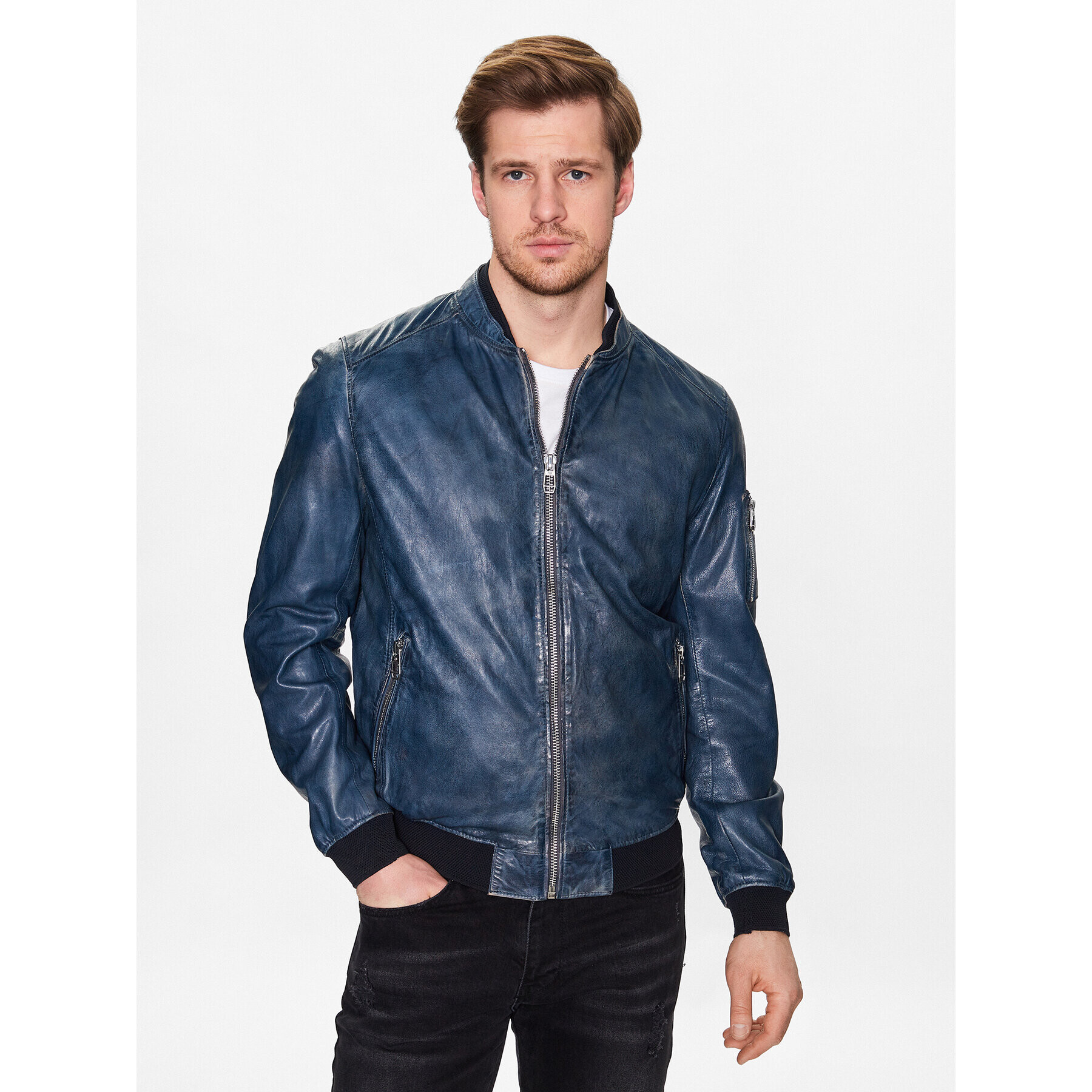 Milestone Кожено яке Samos 311003 60195 Тъмносин Regular Fit - Pepit.bg