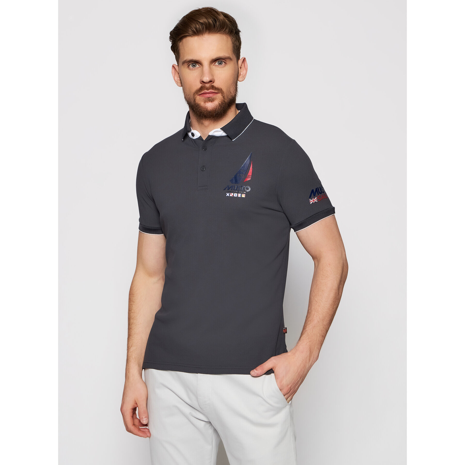 Musto Тениска с яка и копчета Sardinia 82015 Сив Regular Fit - Pepit.bg