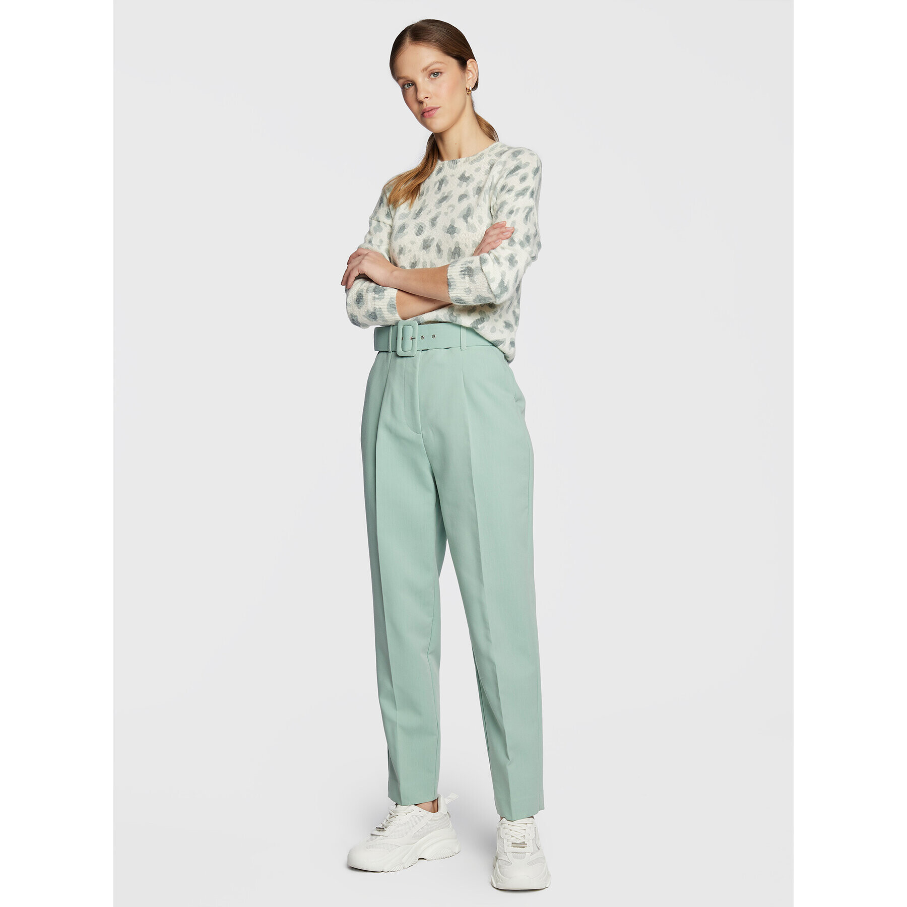 NAF NAF Текстилни панталони Egisele THNP36 Зелен Slim Fit - Pepit.bg