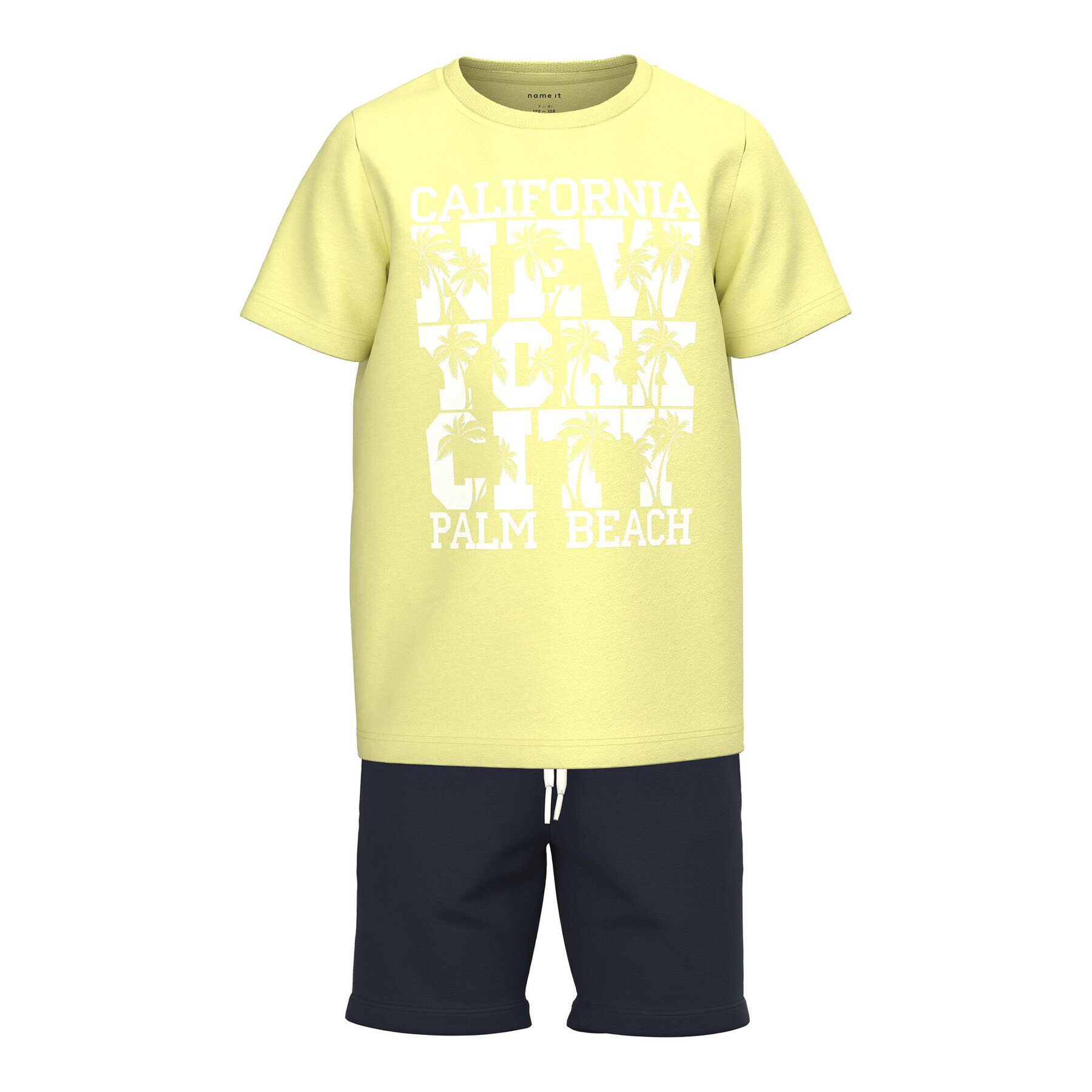 NAME IT Комплект тишърт и спортни шорти 13213261 Жълт Regular Fit - Pepit.bg