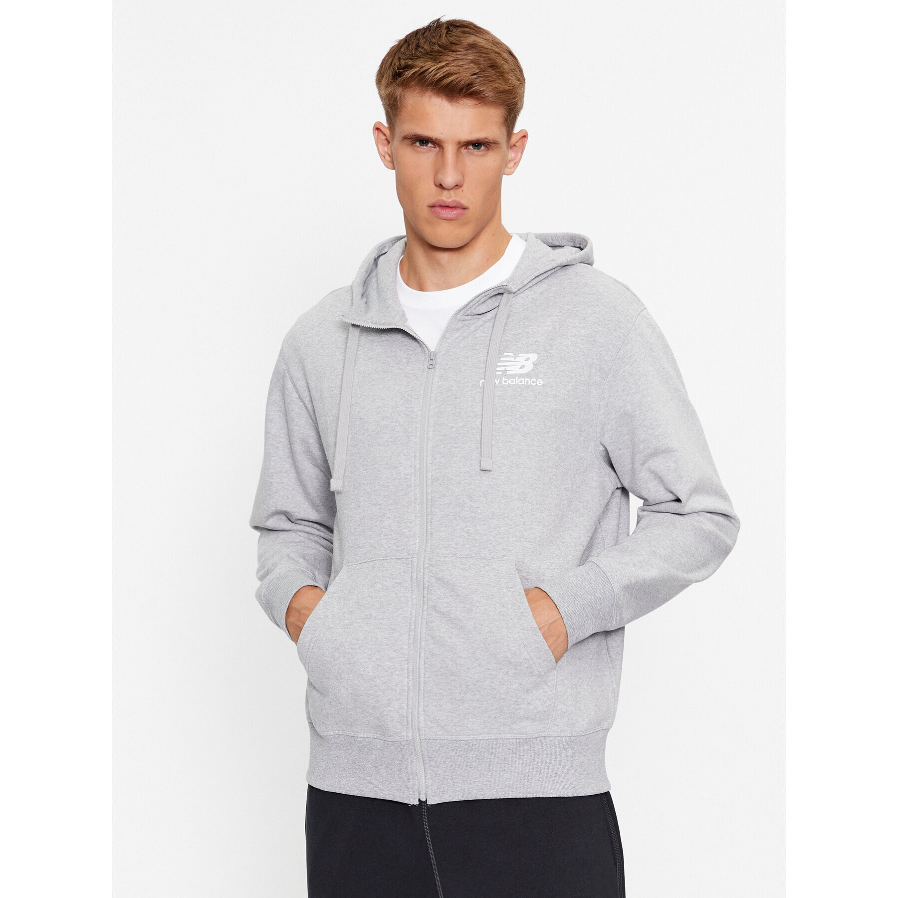 New Balance Суитшърт Essentials Stacked Logo French Terry Jacket MJ31536 Сив Regular Fit - Pepit.bg