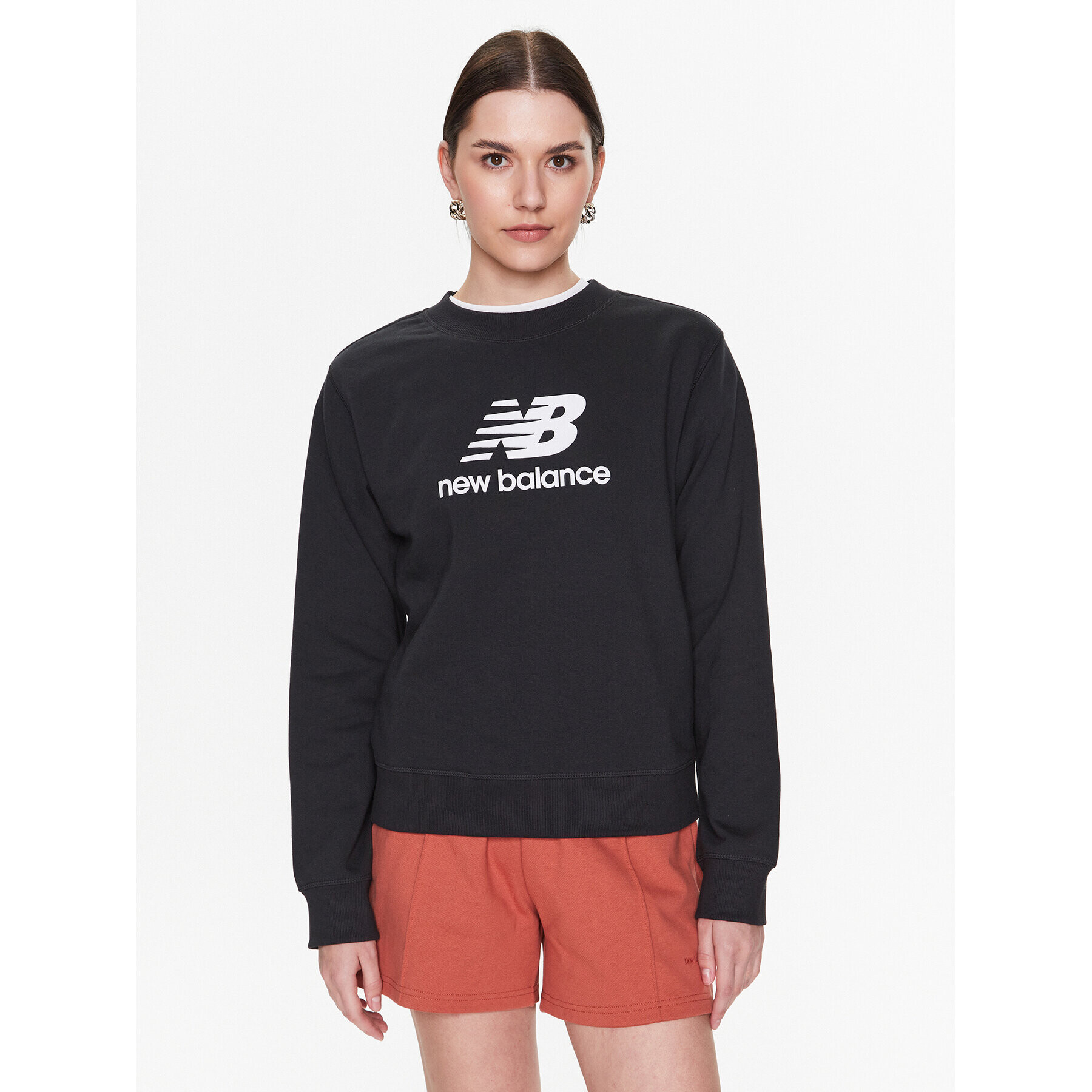 New Balance Суитшърт Essentials Stacked Logo WT31532 Черен Relaxed Fit - Pepit.bg