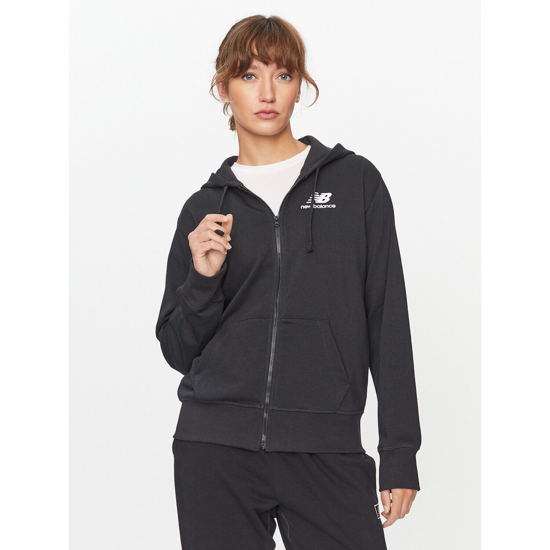 New Balance Суитшърт NB Essentials Stacked Logo Full Zip Hoodie WJ31530 Черен Regular Fit - Pepit.bg