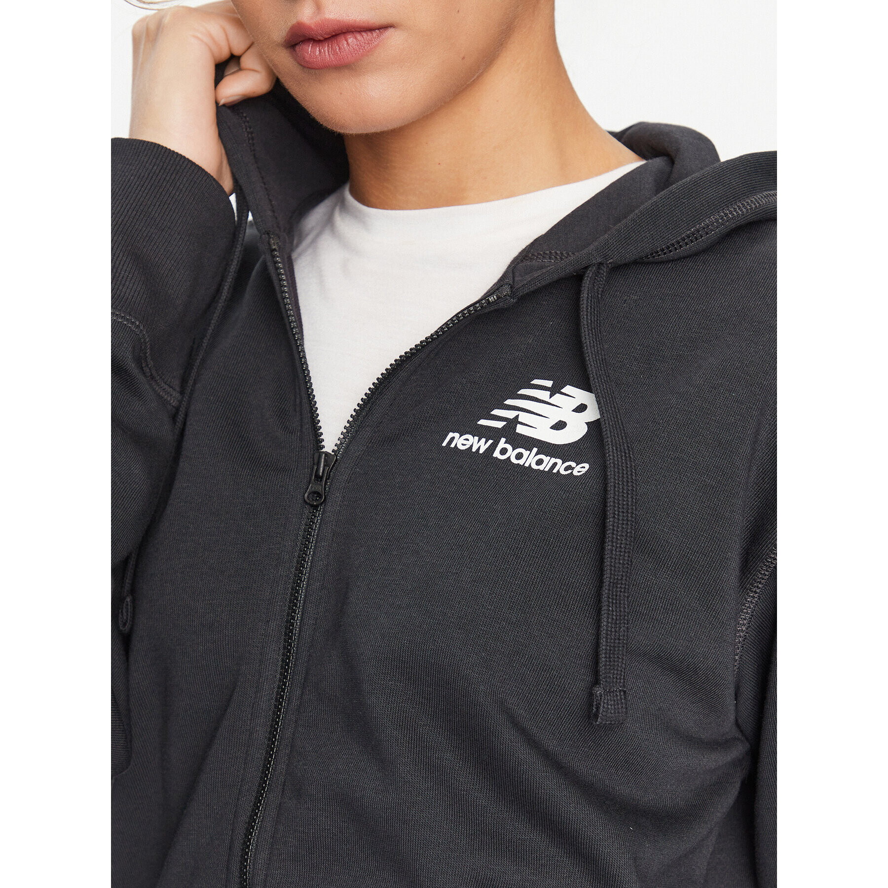 New Balance Суитшърт NB Essentials Stacked Logo Full Zip Hoodie WJ31530 Черен Regular Fit - Pepit.bg