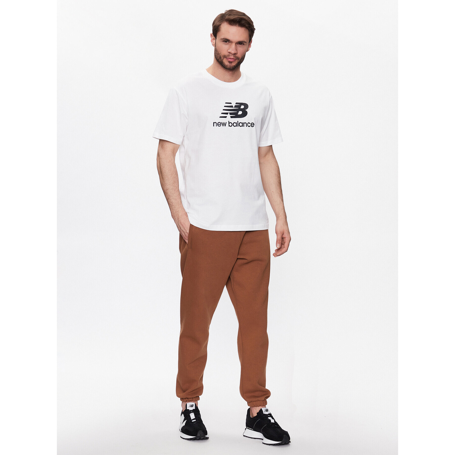 New Balance Тишърт Essentials Stacked Logo MT31541 Бял Relaxed Fit - Pepit.bg