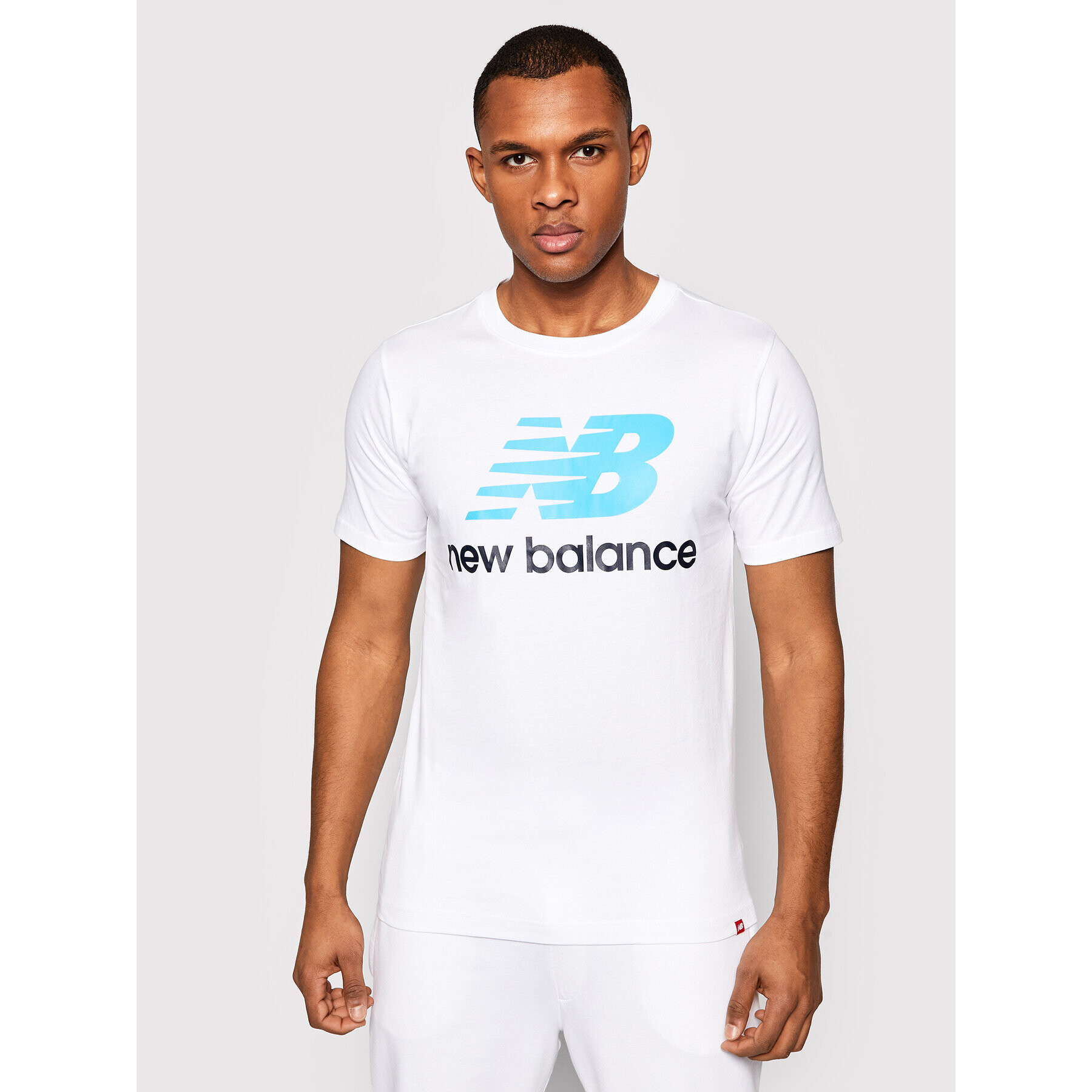 New Balance Тишърт Essentials Stacked Logo Tee MT01575 Бял Athletic Fit - Pepit.bg